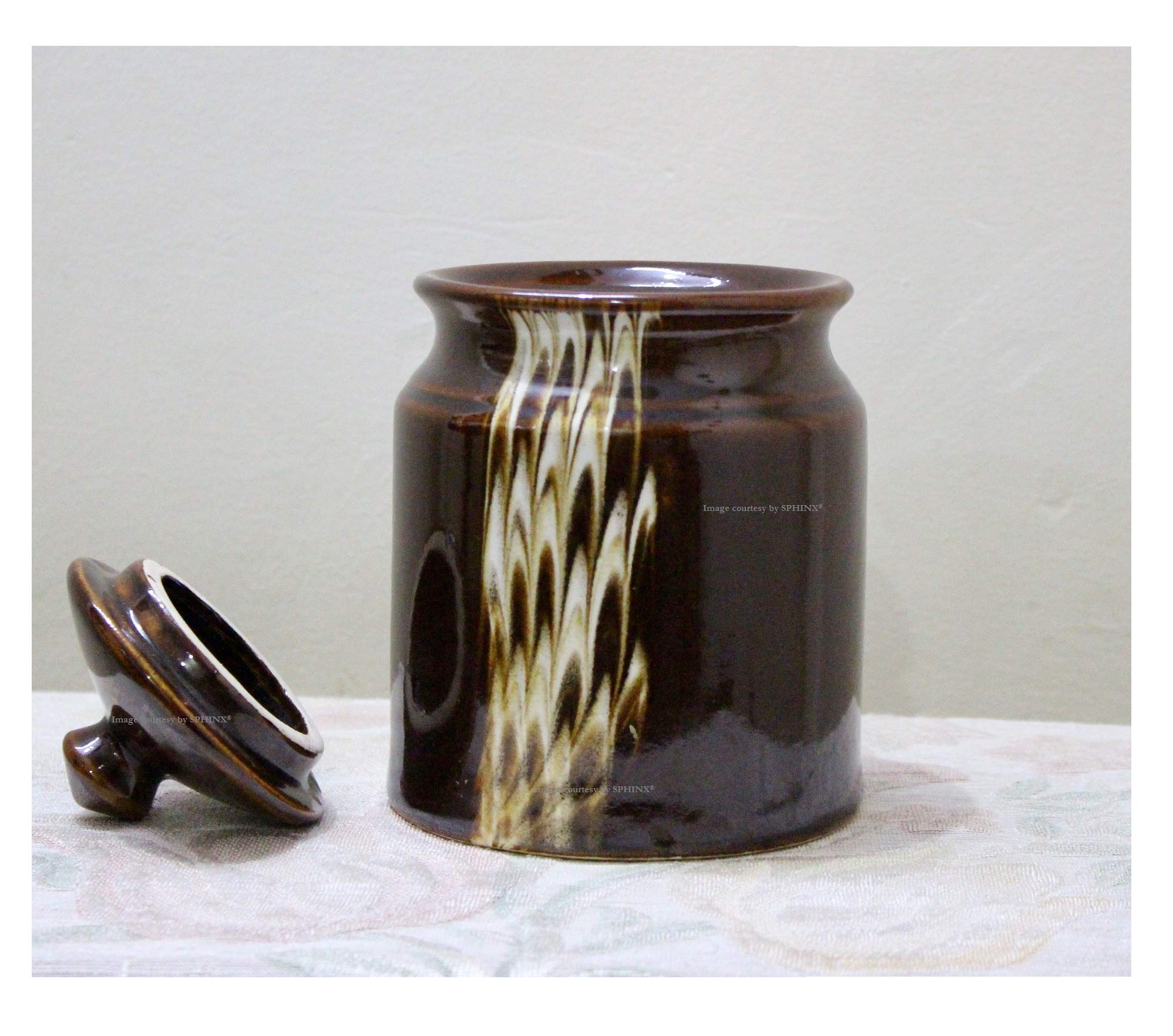 SPHINX Stoneware Ceramic Jar/Barni/Achar Martban/Pickle Jar (Height with lid -Approx. 7 Inches/18 cms)- Check images/details carefully for size details