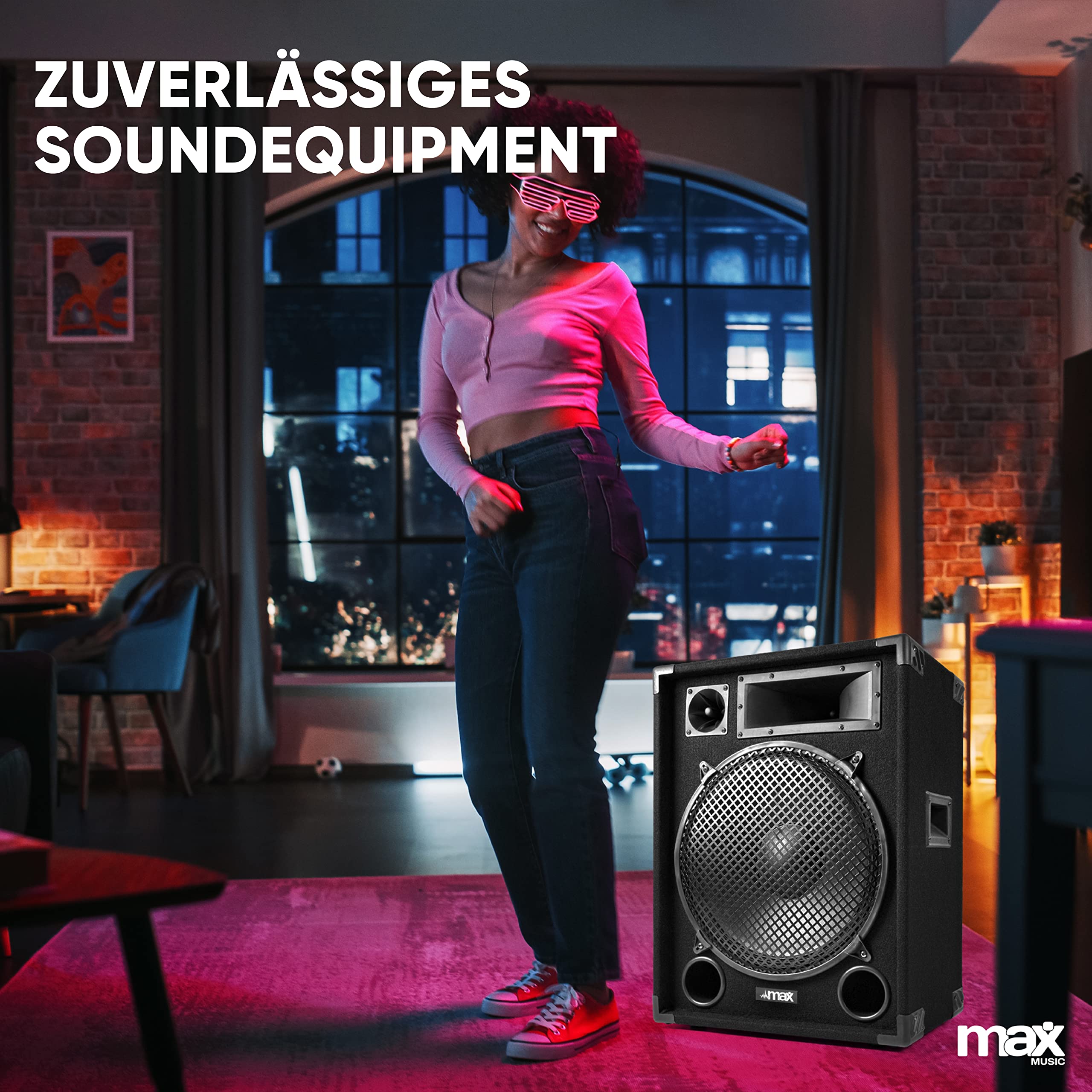 MAX MAX15 - Passiver Lautsprecher, 2er Set 1000 Watt mit je 15 Zoll Tieftöner, Partyboxen mit Griffe, Passive DJ Boxen Partylautsprecher, Disco Lautsprecherbox in Schwarz