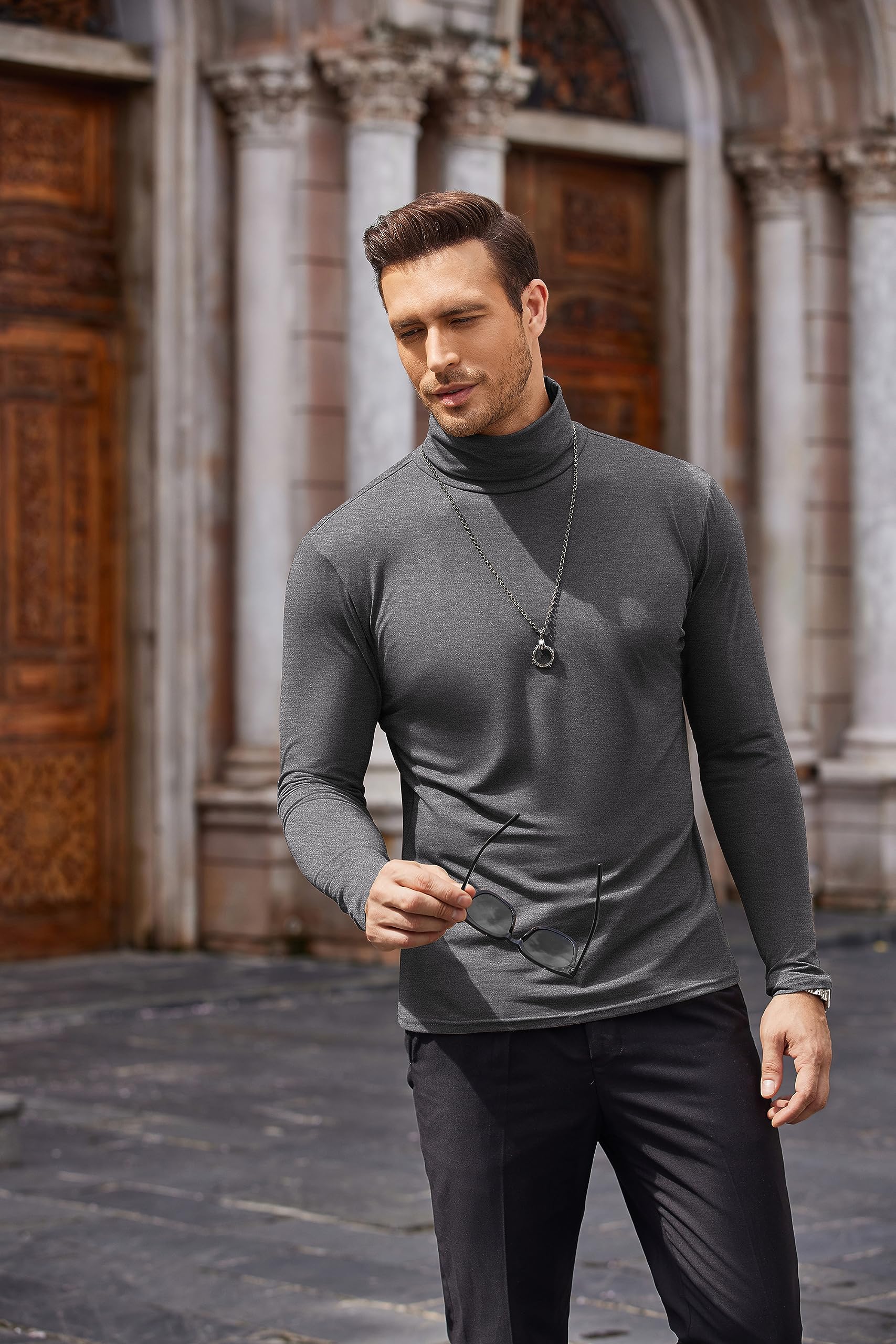 COOFANDY Maglia a Collo Alto Uomo, Manica Lunga in Cotone, Pullover Slim Fit Basic, T-Shirt a Maniche Lunghe Tinta Unita