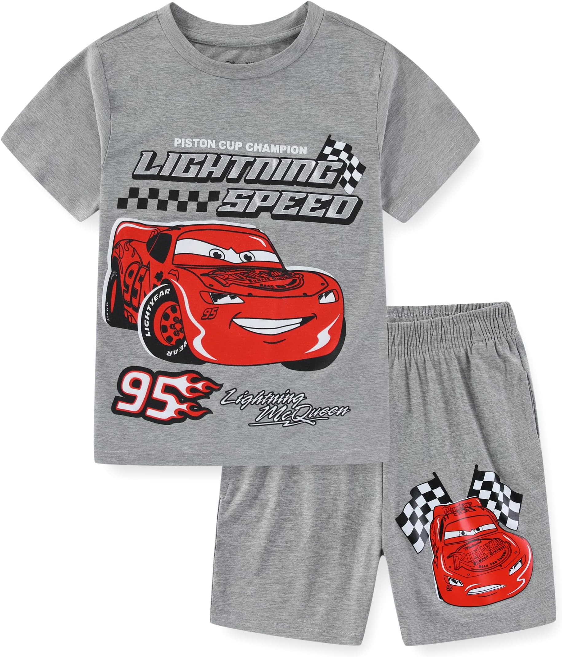 Disney Cars Lightning McQueen Boys Short Sleeve T-Shirt and Short Set for Toddler and Big Kids