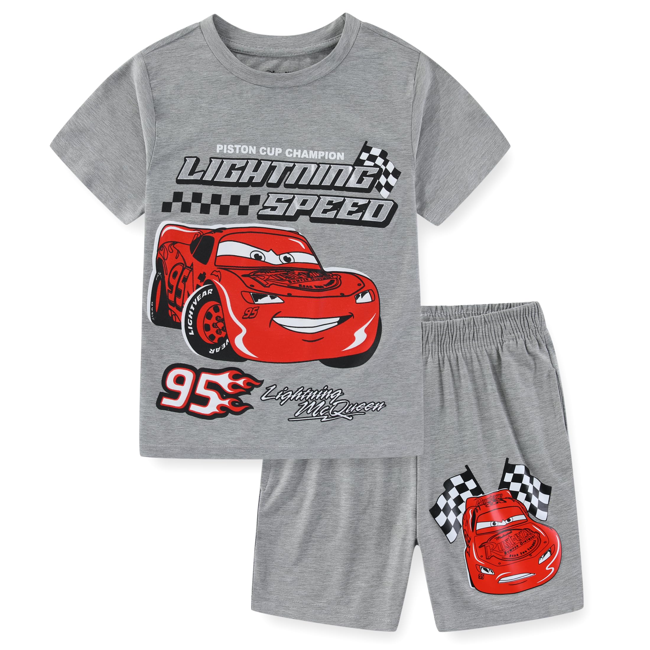 Disney Cars Lightning McQueen Boys Short Sleeve T-Shirt and Short Set for Toddler and Big Kids