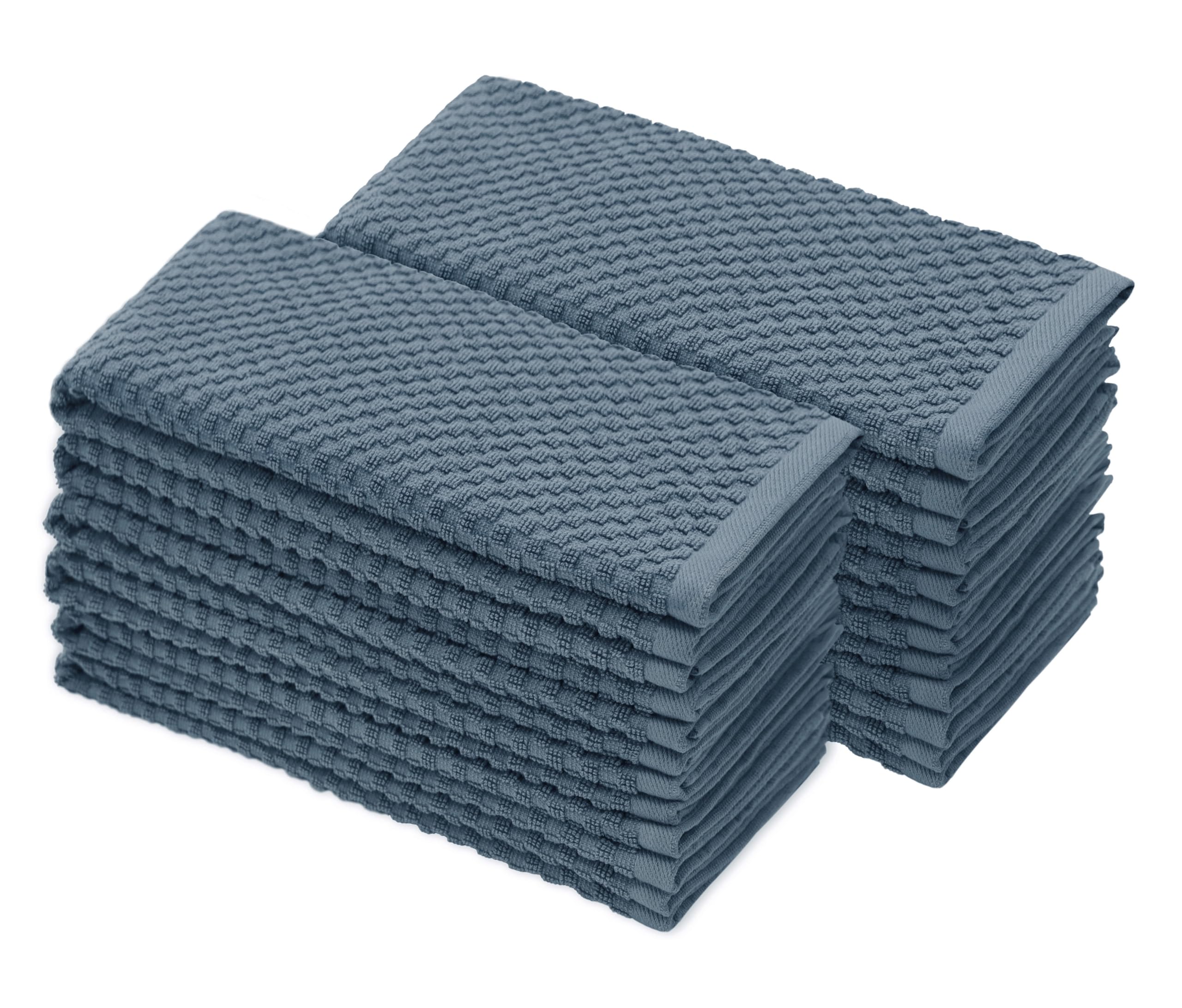 COTTON CRAFT Set di 12 strofinacci in spugna, 100% cotone, trama a nido d'ape, morbidi, assorbenti, ad asciugatura rapida, a basso contenuto di lanugine, riutilizzabili, per bar, 40,6 x 71 cm, blu