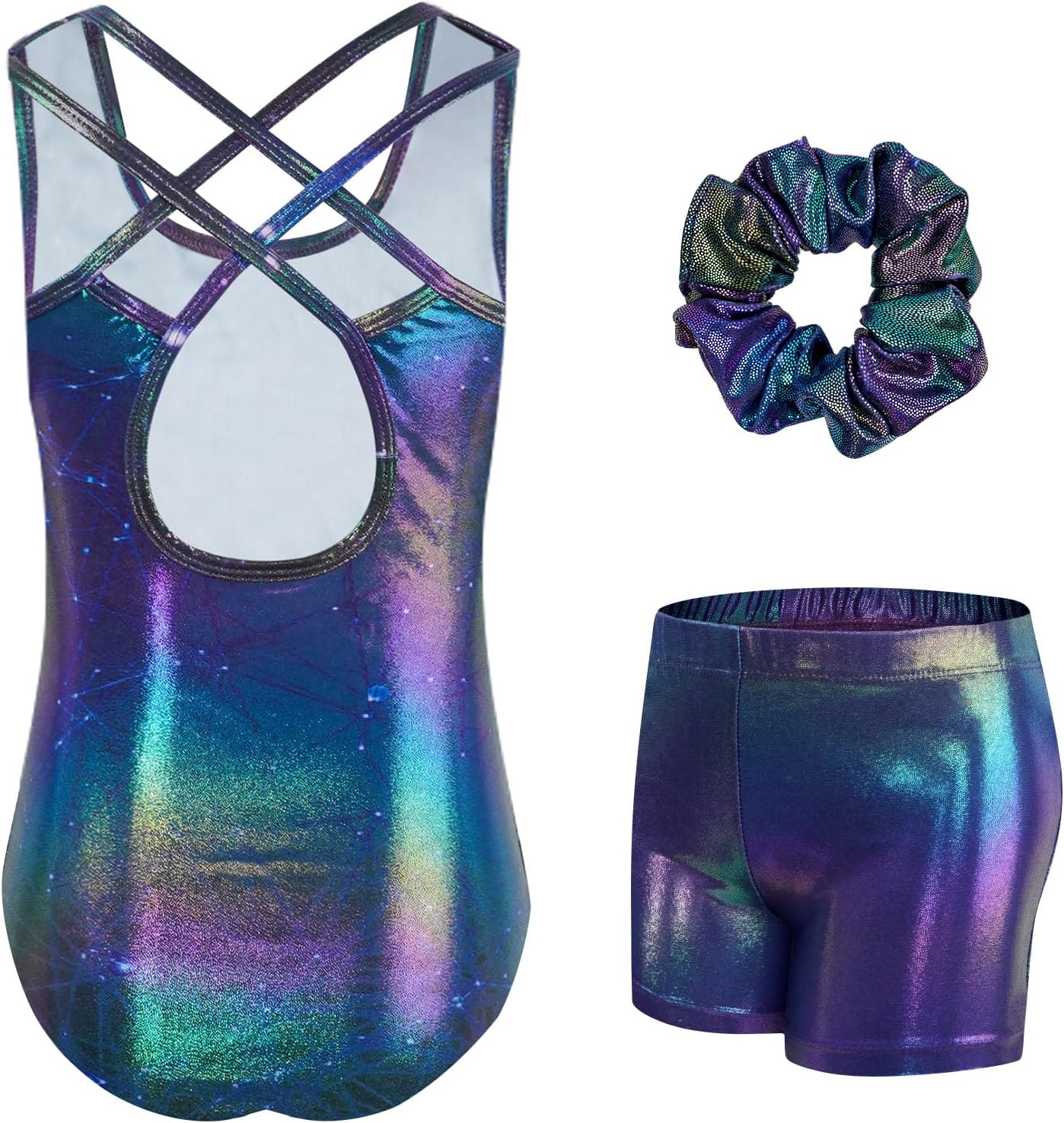 JiAmy Gymnastics Leotards for Girls with Cross Back Sparkly Dance Unitards with Shorts Biketards Outfit for 3-12 Years