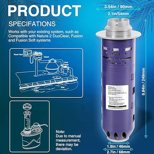Miniatura 5 de W28000 W28001 W28002 Cartucho mineral para Zodiac All DuoClear 25 35 45 recipientes desinfectantes de piscina, reemplazo para Nature 2, apto para