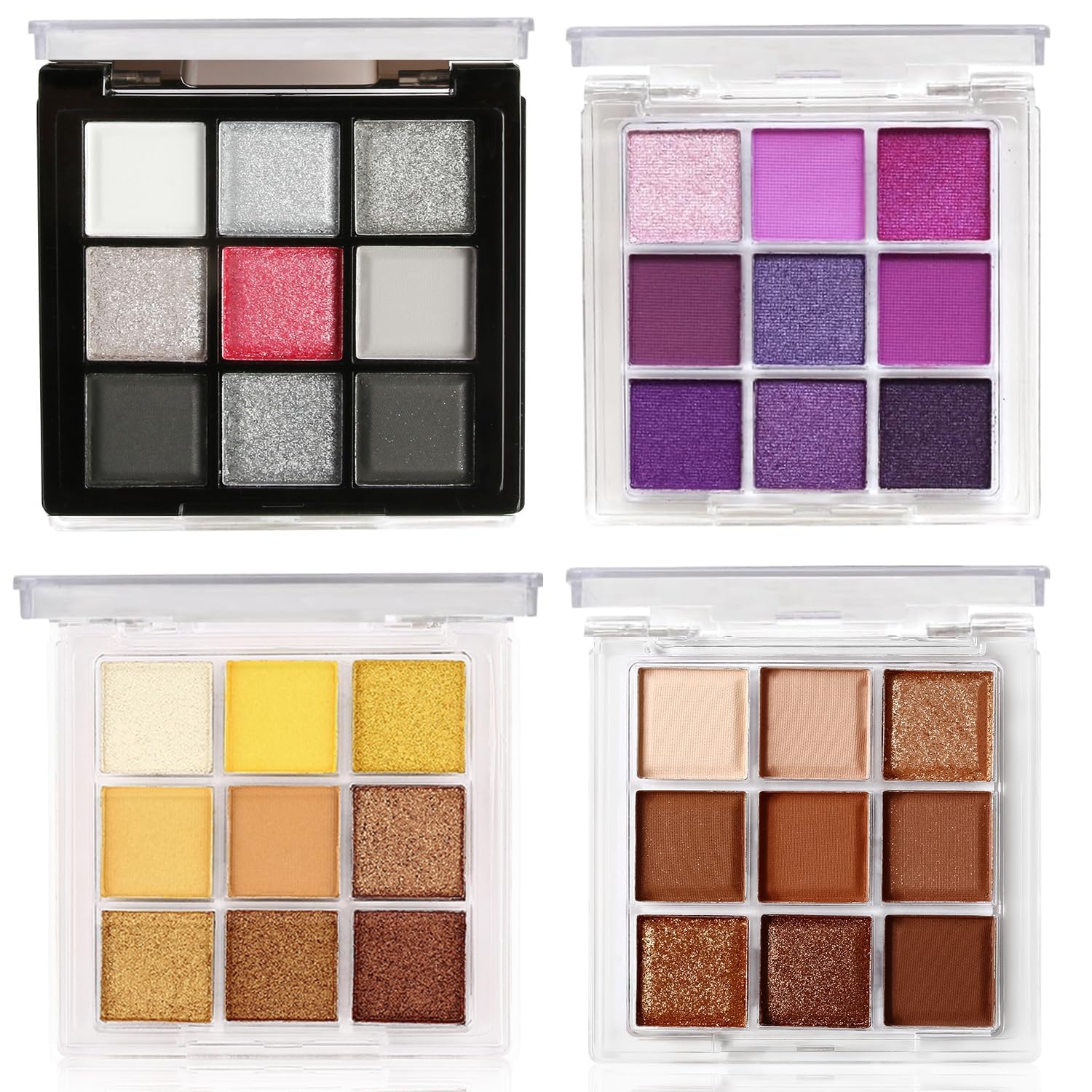 4 Pack Eyeshadow Palette Set, 9 Colours Eye Makeup Kit, Black, Purple, Lemon, Chocolate Eye Shadow Shades