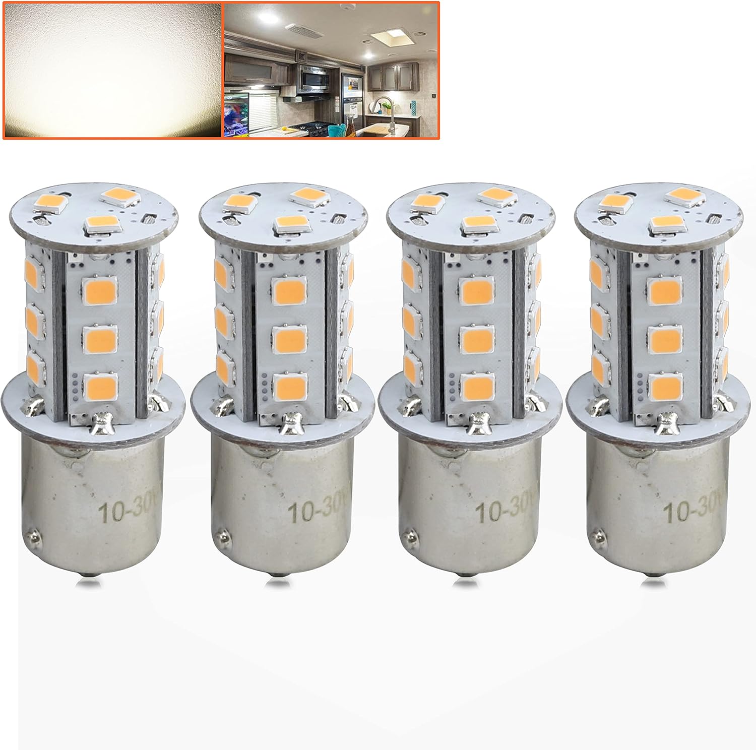 4 Pack RV LED Light Bulbs 300LM Natural White 4000K 1156 1141 1003 1073 BA15S 18 SMD LED Replacement Light Bulbs for RV Indoor Lights 10-30V (Natural White 4000K, 4-Pack)