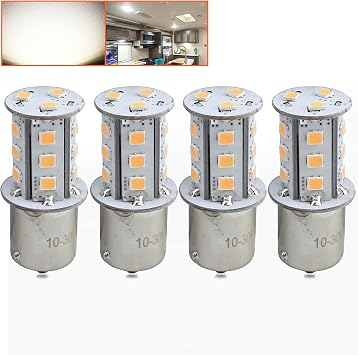 4 Pack RV LED Light Bulbs 300LM Natural White 4000K 1156 1141 1003 1073 BA15S 18 SMD LED Replacement Light Bulbs for RV Indoor Lights 10-30V Natural White 4000K, 4-Pack