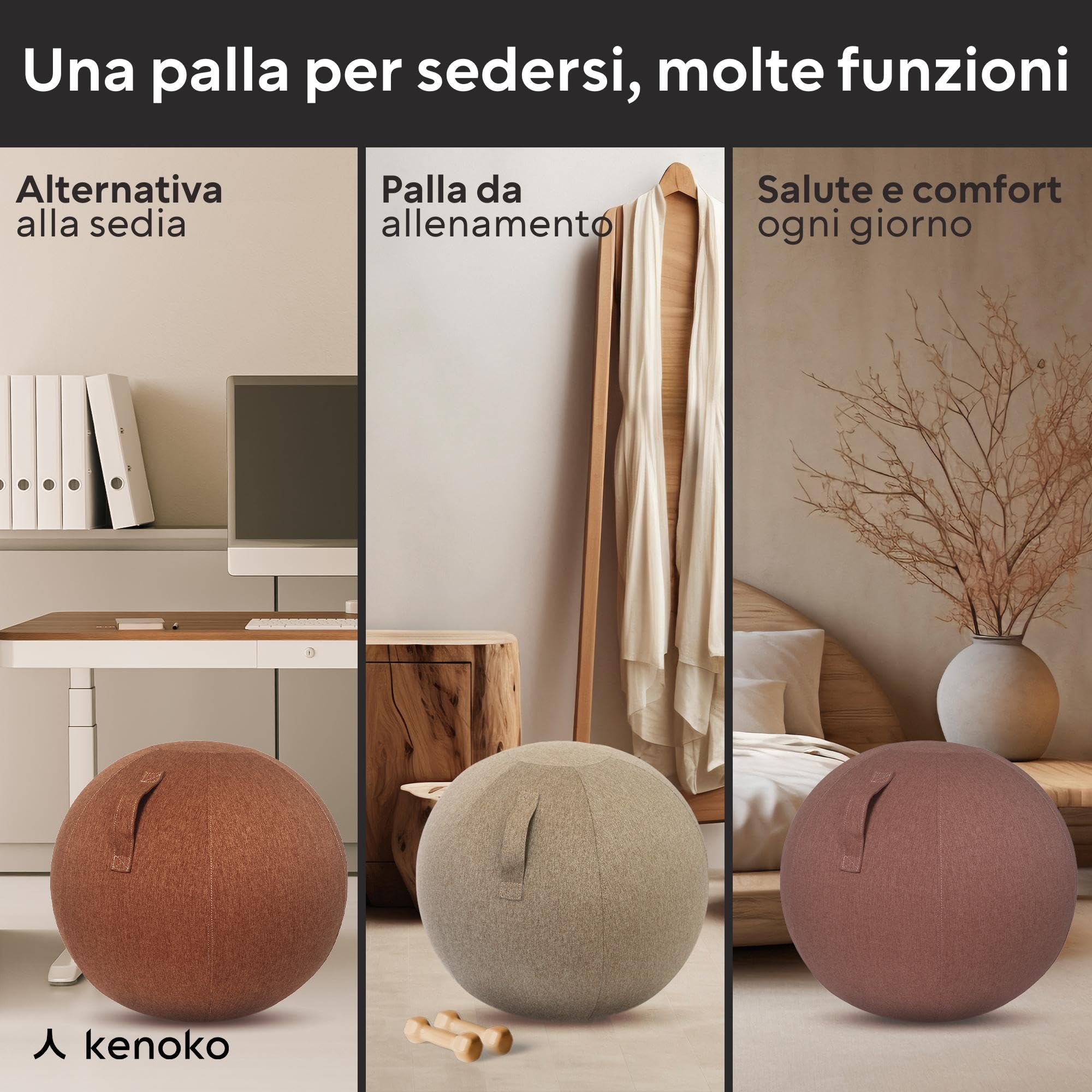 Ergonomico Sedia Palla Ufficio NAMI 75 cm | Ideale per ufficio, yoga e gravidanza | Rivestimento lavabile | Palla gonfiabile con pompa inclusa | colore: blu scuro