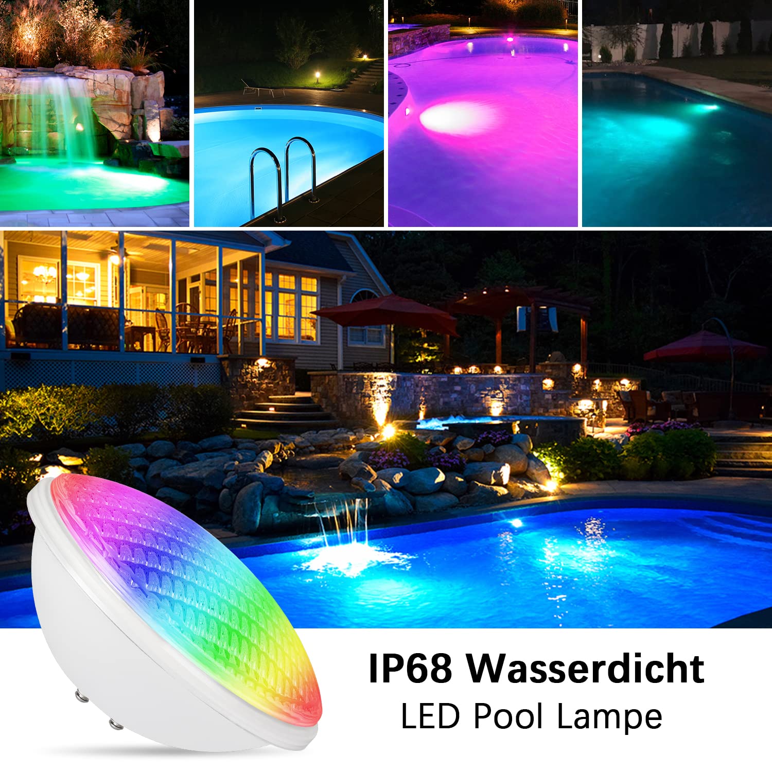 PAR56 LED luce della piscina, 12V AC/DC IP68 lampada impermeabile della piscina, 72W RGB luce di illuminazione per piscine, illuminazione dello stagno, Whirlpool