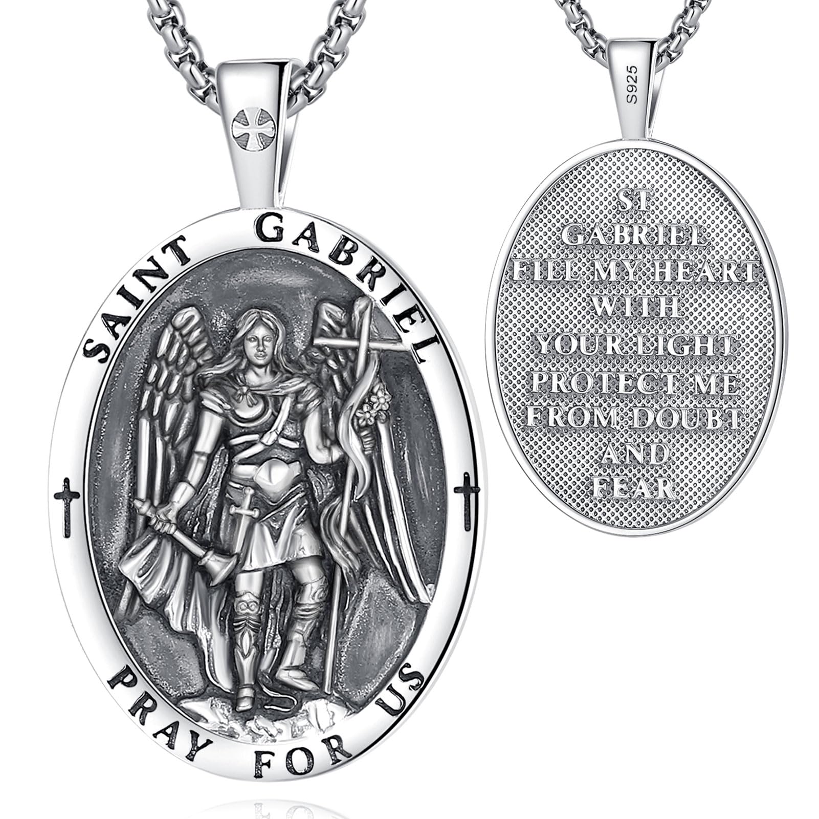 Vito 925 Sterling Silver Saint Necklaces for Women Men, St Michael/Crucifix/Caravaca/St Jude/Virgin Mary Pendant Patron Saint Amulet Medal Religion Jewelry Gift