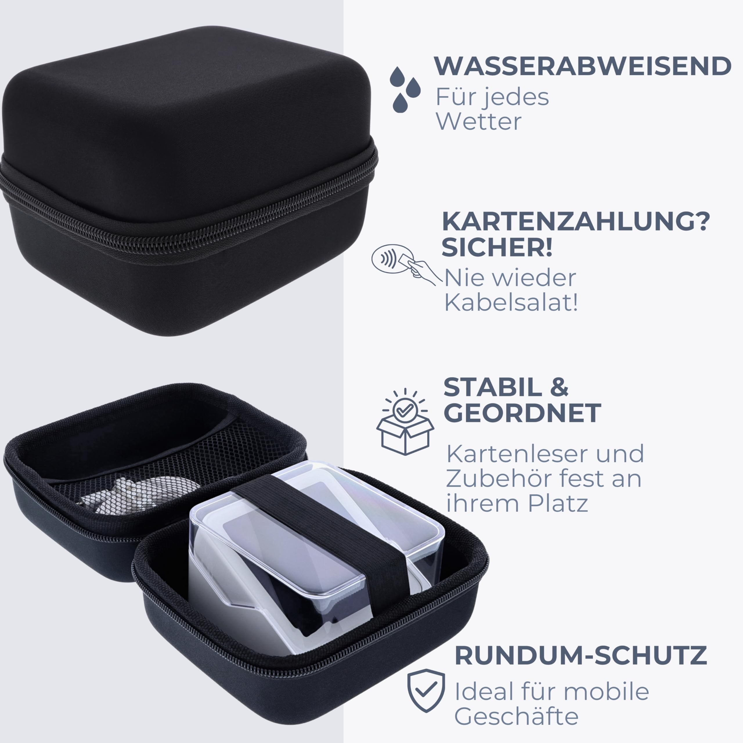 Tasche kompatibel mit SumUp Solo Zahlungsterminal Schutzhülle Hartschale Hülle Aufbewahrung Kartenleser Stoßfest Staubdicht Wasserabweisend Transporttasche Zubehör Schwarz
