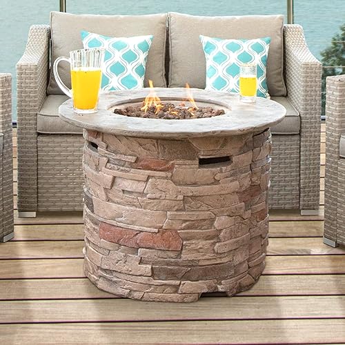 Miniatura 8 de SUNBURY Columna redonda de propano para fogata al aire libre, columna de fuego de gas de 40,000 BTU para exteriores con rocas de lava, cubierta