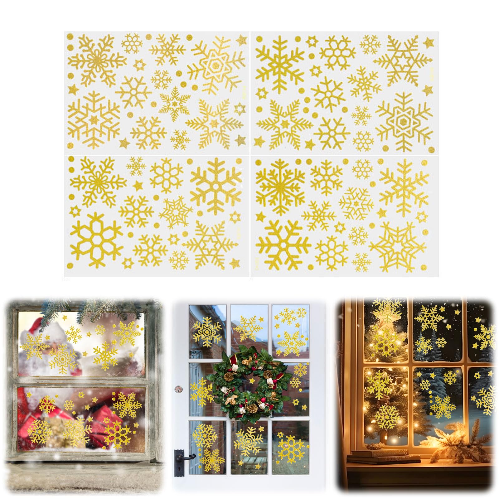 10 fogli di adesivi natalizi per finestre in vetro, fiocchi di neve, decorazioni natalizie, fiocchi di neve, adesivi per decorazioni natalizie (tipo D)