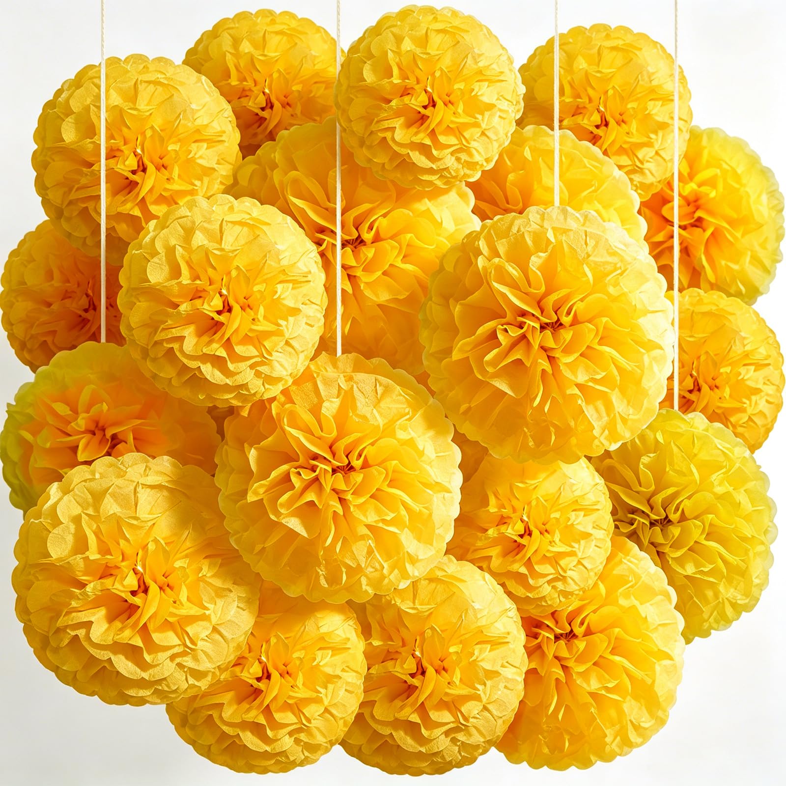 Recosis Yellow Party Decorations, 18 Pcs Paper Pom Poms Decorations — image 1