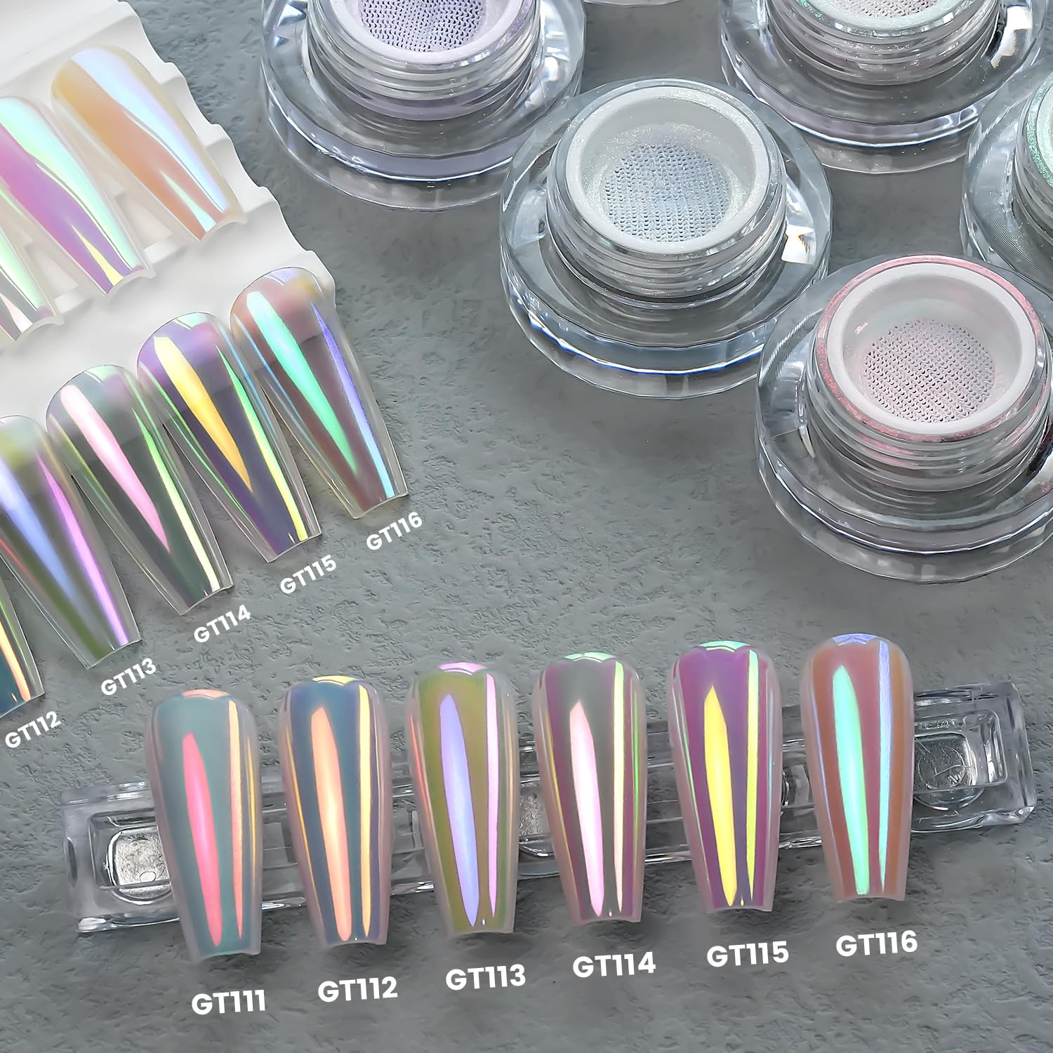 YOKEFELLOW GleamTap Cushion olografico Aurora Chrome Smalto Polvere – Holo-Nail Art Glitter Decorativo Manicure Pigmento per Salone Unghie (GTKIT-01)