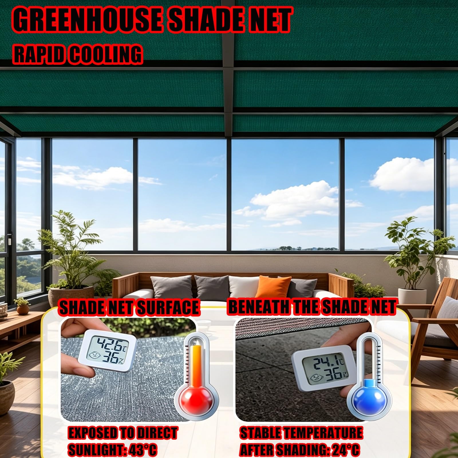 Malla Sombra Verde Oscuro, Tela Sombreadora HDPE Resistente Reforzada, Aislante Térmico Antienvejecimiento Borde Cosido 6 Hilos for Jardín Terraza Balcón Tejado Cochera(6.0x10.0m)