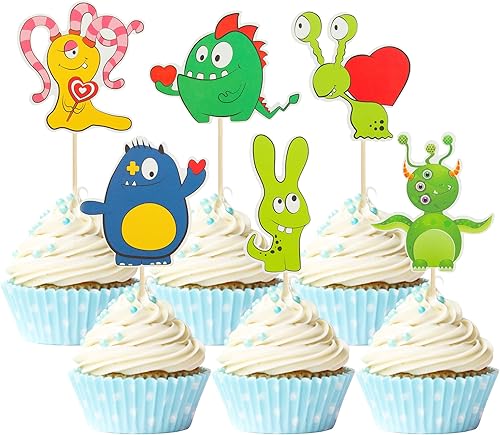 Gyufise Paquete de 36 adornos de monstruo para cupcakes de monstruo para baby shower, monstruo de cumpleaños, decoración para tartas de cumpleaños