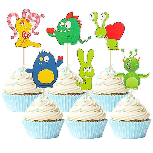 Gyufise Paquete de 36 adornos de monstruo para cupcakes de monstruo para baby shower, monstruo de cumpleaños, decoración para tartas de cumpleaños