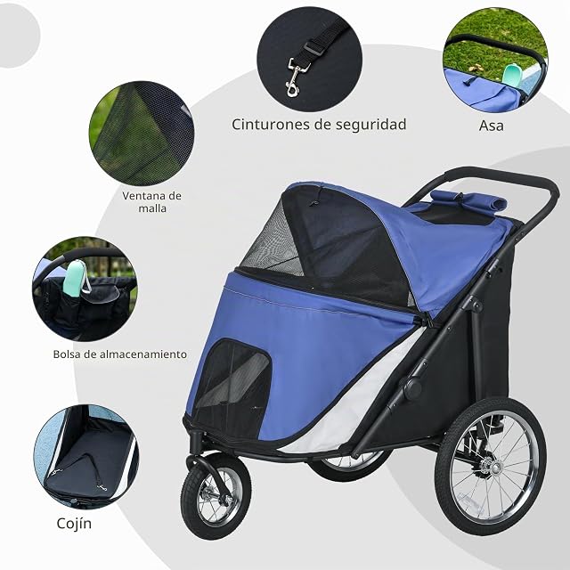 Foto 6 de 8 de PawHut Carrito para perros con ventanas de malla hasta 30 kg azul
