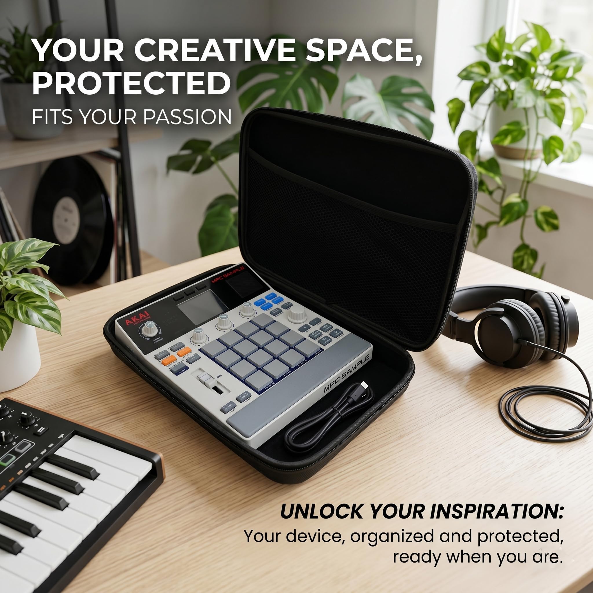 Tragetasche für Akai Professional MPC Sample Cable Zubehör Hartschale Wasserdicht Audio Sampler Reisetasche Schutzhülle mit Griff