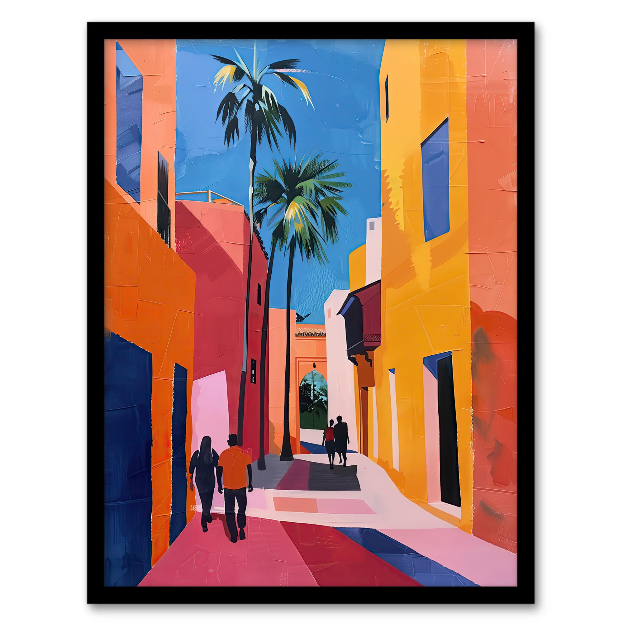 Artery8 Vibrant Casablanca Street African Architecture Living Room Artwork Framed Wall Art Print A4