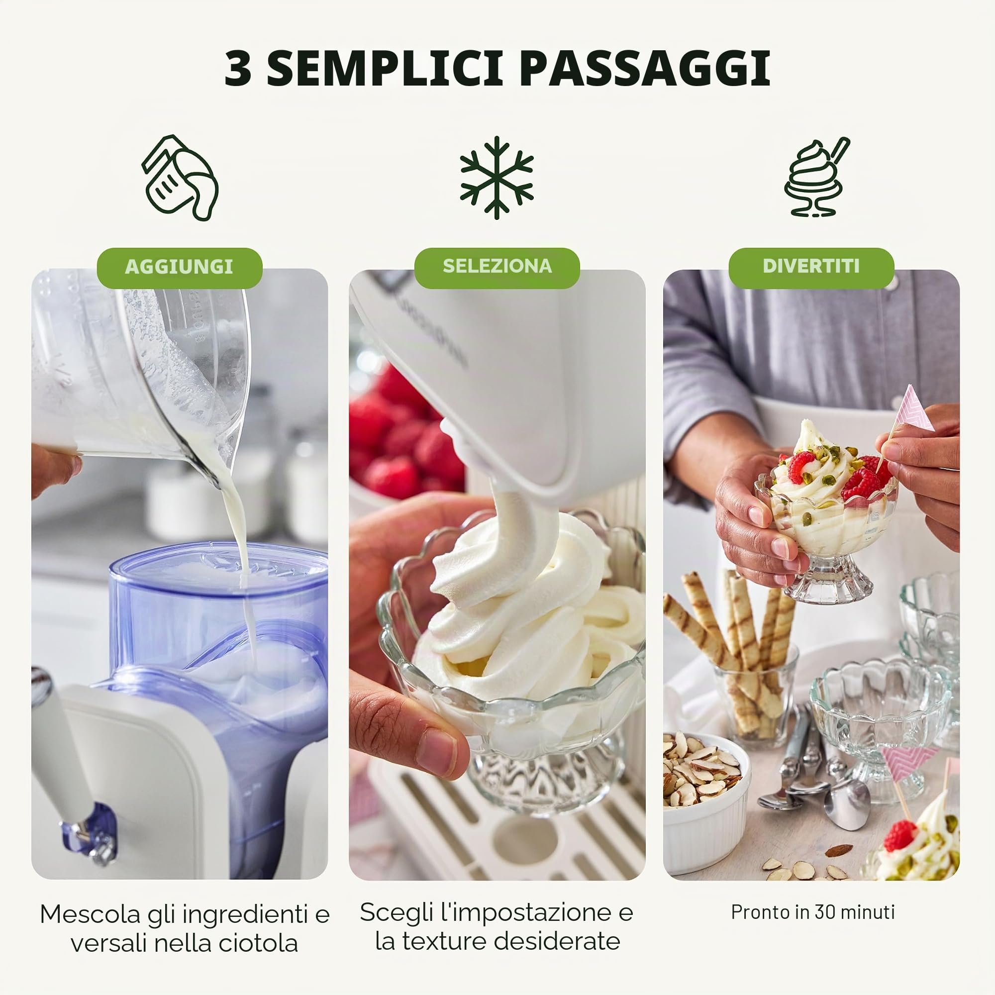 GreenPan Frost Gelatiera e Macchina per Slush 15-in-1, Ceramica Antiaderente Senza PFAS, Gelato, Sorbetto e Frozen Yogurt, Pronta in 15 Minuti, Senza Precongelamento, Bianco