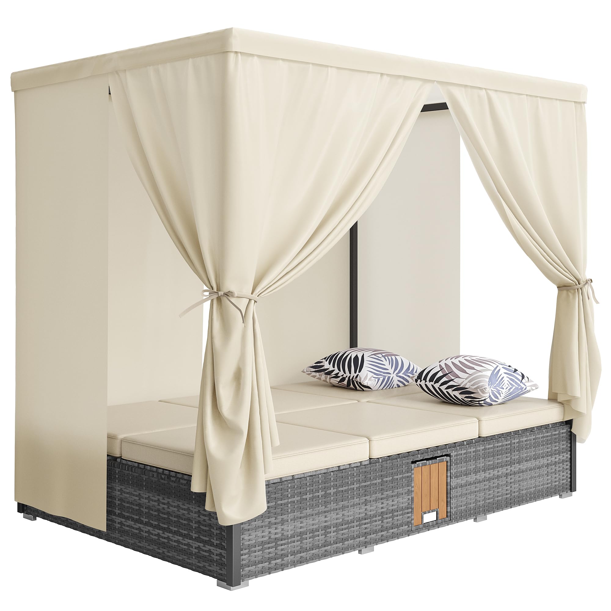 Tumbona de jardín de matrimonio, 187 x 128 x 186 cm, con parasol y cojines con mesa plegable, tumbona de ratán de ángulo ajustable, muebles de salón, terraza y jardín para exteriores