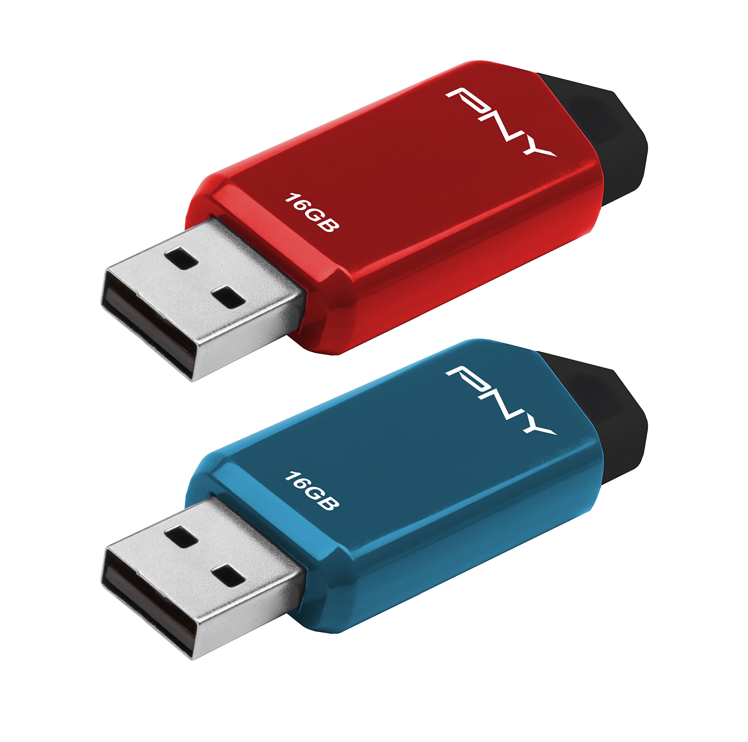 Clé USB 16 Go PNY Retract rétractable bicolore rouge et bleu pack de 2 - 2
