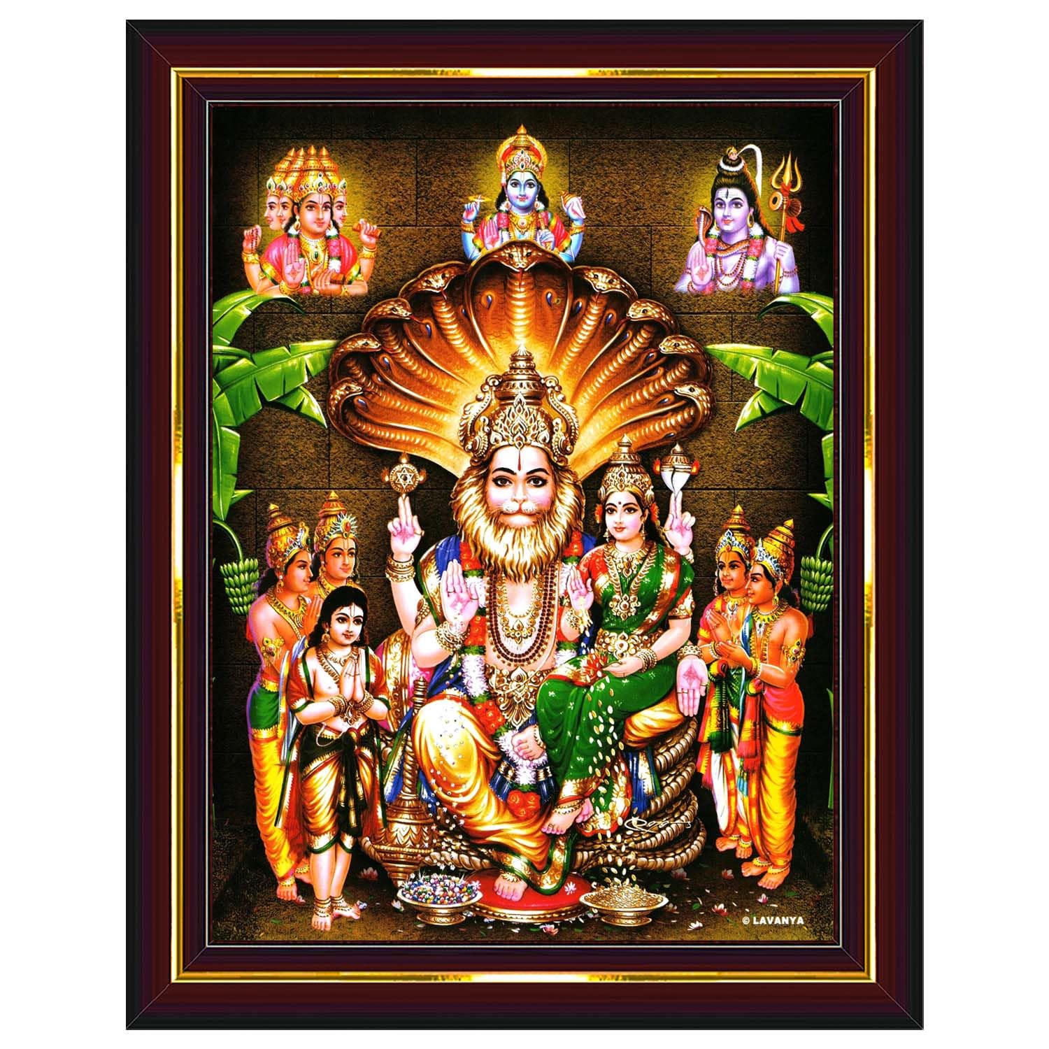 Pavan Photo Laminations Lakshmi Narasimha Swamy Lord Narsingh Bhagwan Wall Painting Framed Home Decor (Wood,Matte,Brown,Small Size,6 x 8 Inch) B593S-image-38