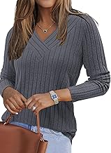 PLOKNRD Women's Lightweight V-Neck Long Sleeve Knitted Jumper Elegant Tops Casual T-Shirts