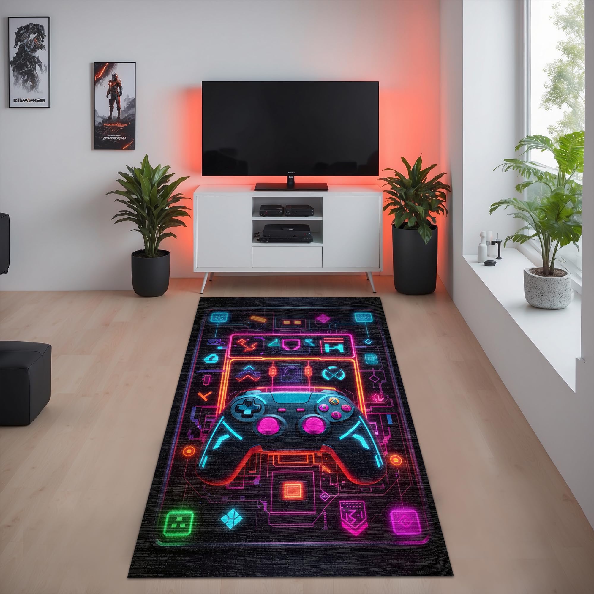 Depoba Nolane Kadife Oyuncu Odası Halısı Kaymaz Pamuk Tabanlı Yıkanabilir Antibakteriyel Gamer, Gaming Halısı 200x300