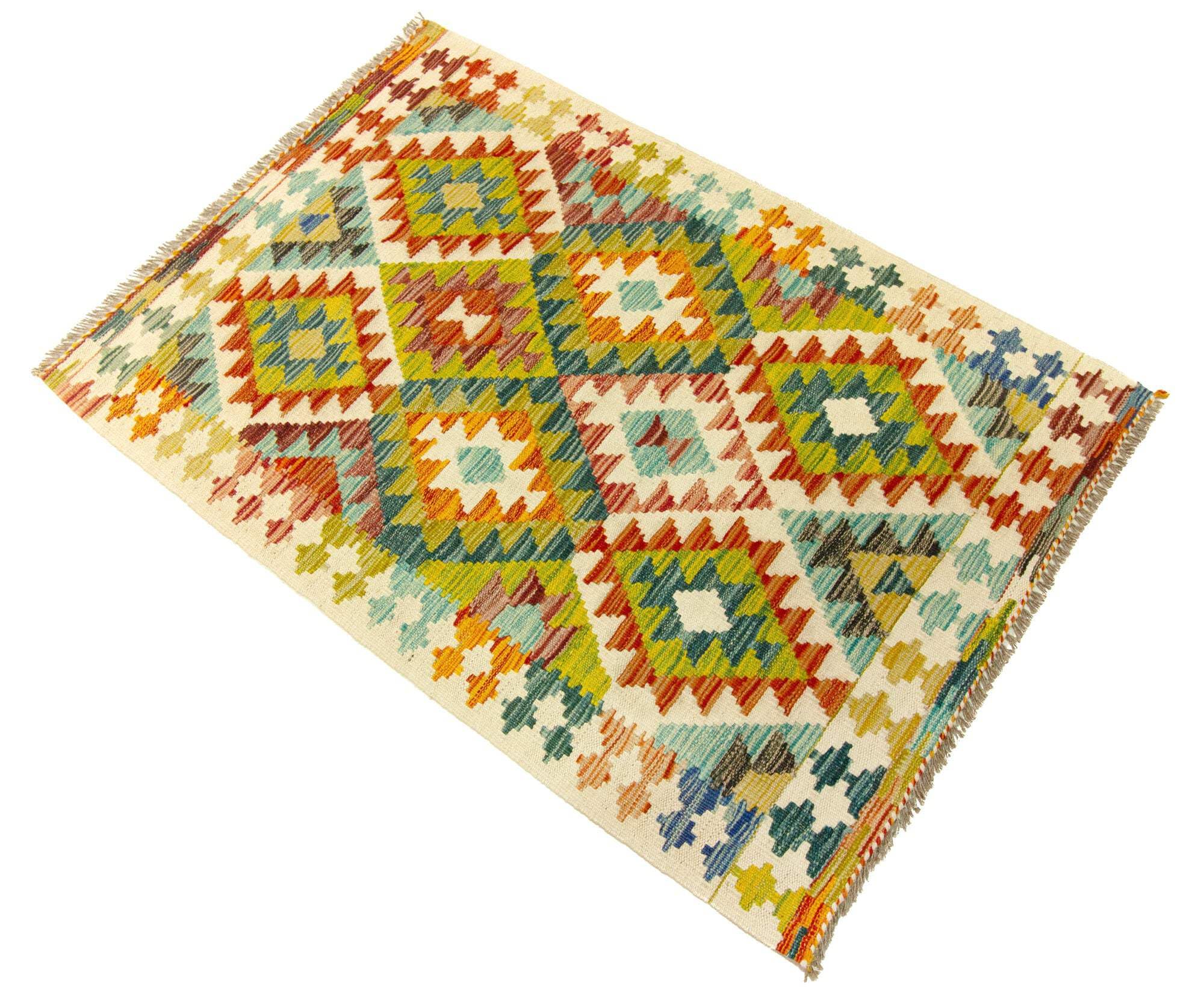 Kilim Tapis 100 % laine 117 x 81 cm, fait à la main, pièce unique de style Herat Boho multicolore, tissage plat, tapis d'entrée et chambre