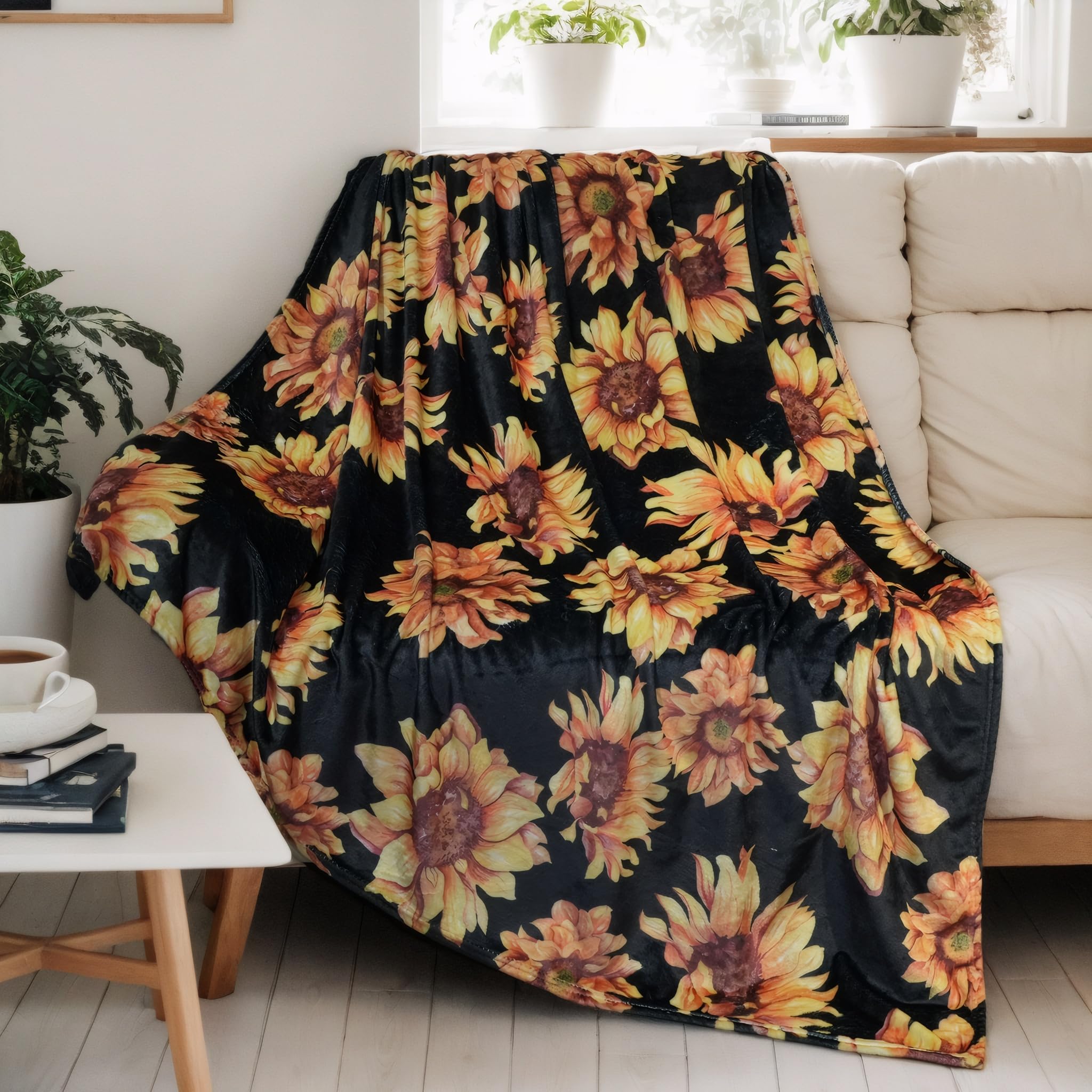 SERYULL Sunflower Fluffy Cozy Blanket for Bed-Super Soft Throw Blanket for Couch Cover-Sunflower Birthday Gift for Women