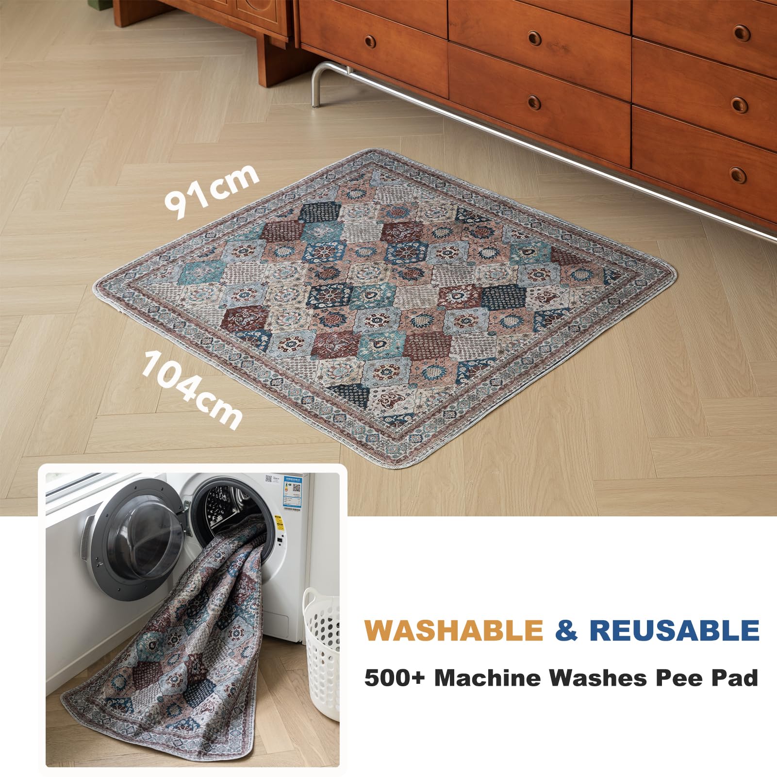 BomDa Tappeti Lavabili per Cani, 2 Pezzi Tappeti Assorbenti Riutilizzabili, Tappetino per Addestramento del Cane, Gatti, Conigli, Porcellini d'India, Antiscivolo (Pattern 4, 91.5x104cm)