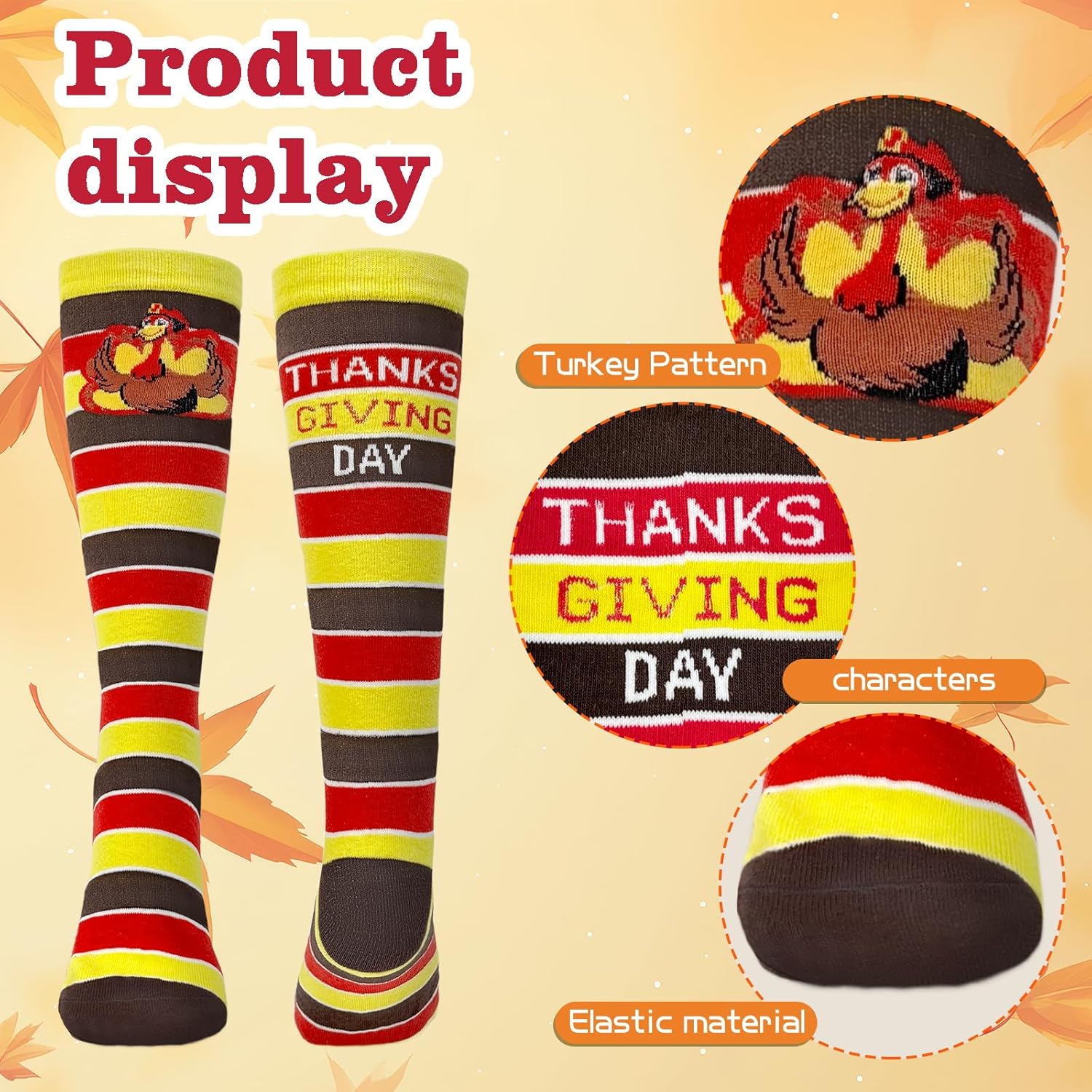 2 Pairs Thanksgiving Turkey Socks, Fun Turkey Trot Running Socks for Women Men Thanksgiving Autumn Gifts Holiday Costume - Image 5