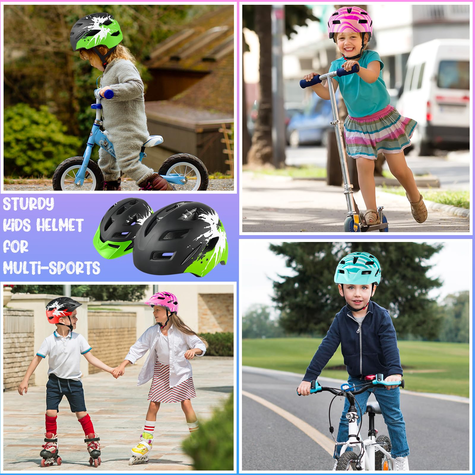 Casco da bici per bambini e bambine dai 3 ai 15 anni, leggero, con fanale posteriore, quadrante regolabile, visiera rimovibile (50-56 cm)