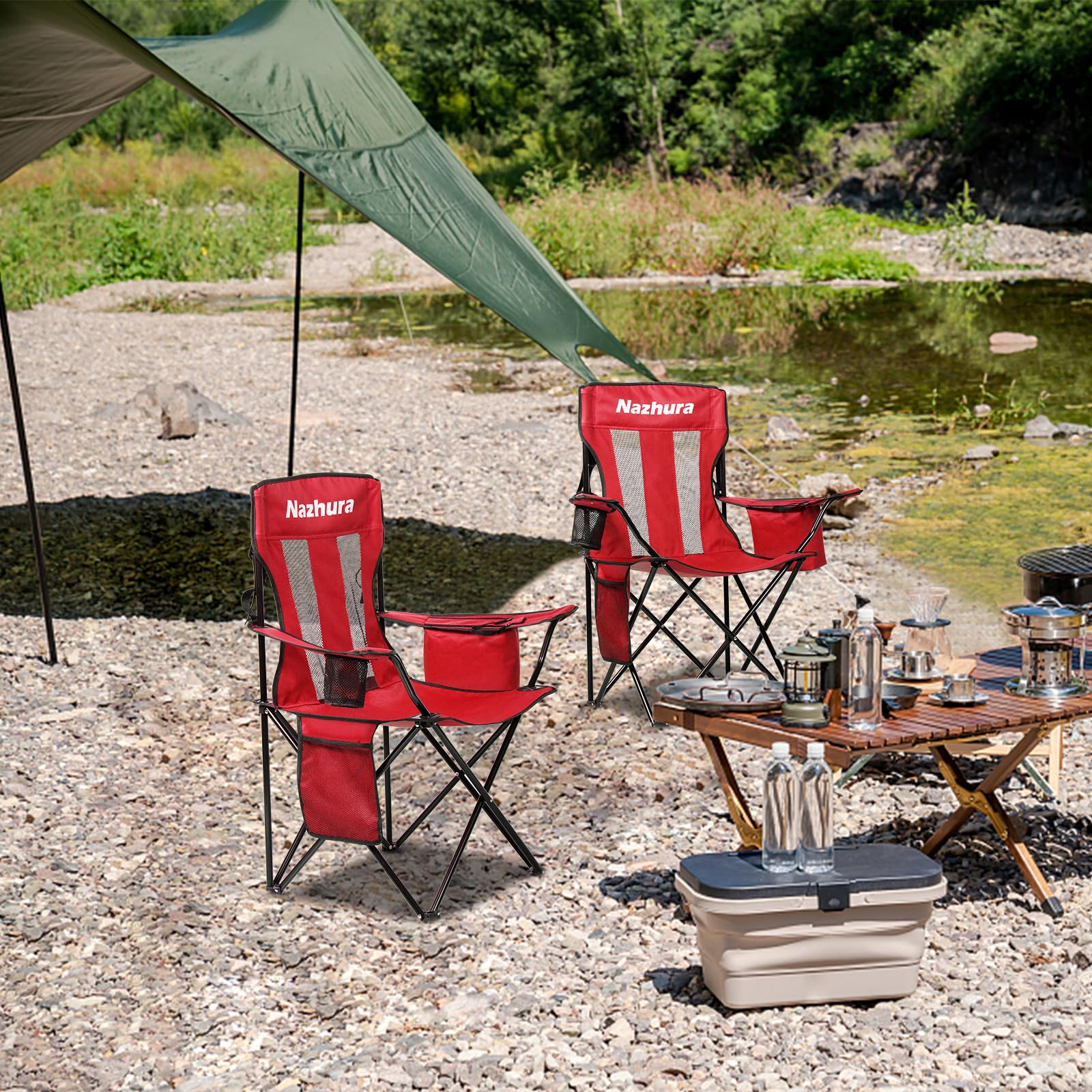 Best Outdoor Folding Chairs for 2026 6 Nazhura 2 Pack Outdoor Camping Chairs Folding/Foldable/Portable with Cooler Pouc - product photo