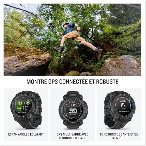 Garmin Instinct 3, AMOLED - Montre GPS connectée et robuste avec un écran AMOLED - Noire avec bracelet noir - Boîtier 45 mm - 2