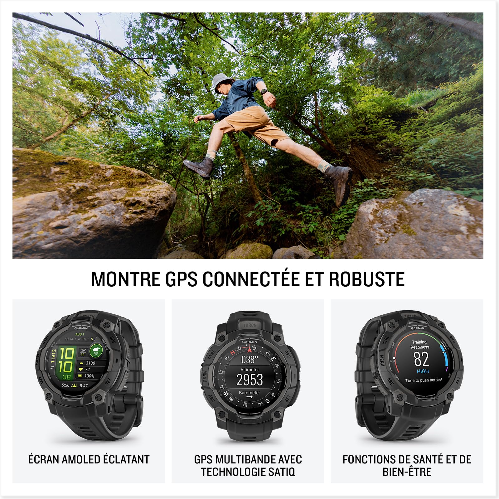 Garmin [renewed Instinct 3, AMOLED - Montre GPS Robuste et connectée – Noir avec Bracelet Noir – Boîtier 45 mm, (Reconditionné)