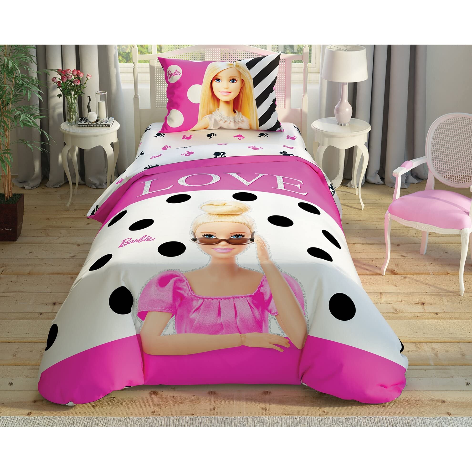 TAÇ Lisanslı Barbie Glitter Nevresim Takımı, Pembe