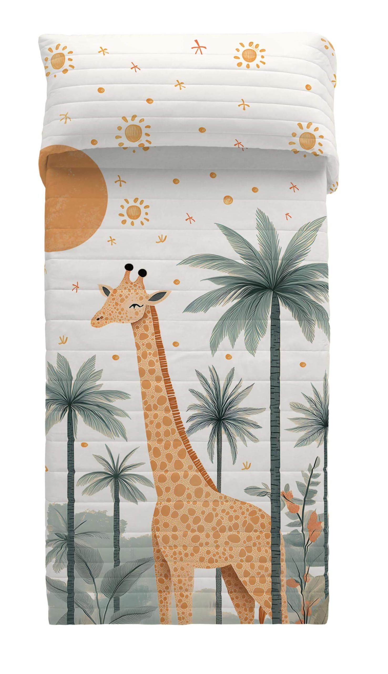 NATURALS Colcha Bouti Infantil con Jirafa, Microfibra, 180x260 cm para Cama 90, 200x260 cm para Cama 105, Diseño Tropical, Relleno 100g/m² (90 cm)