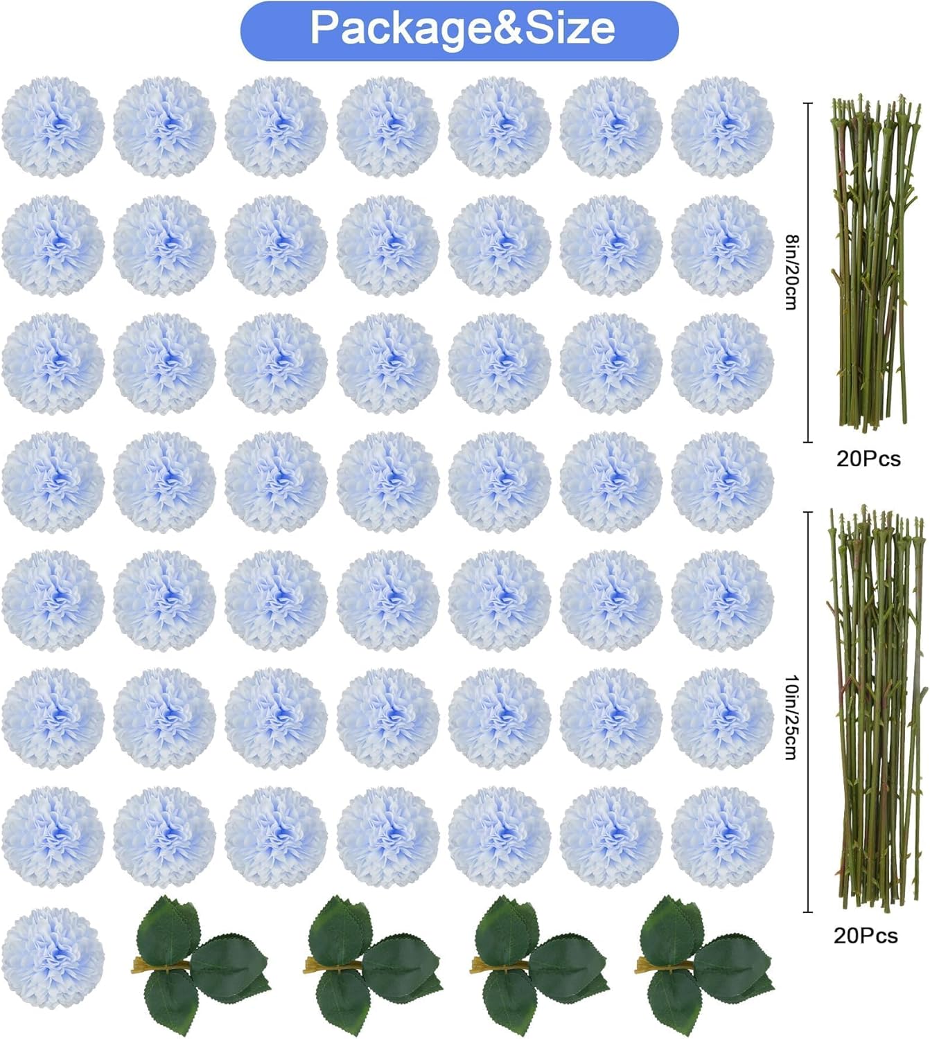 50Pcs Artificial Chrysanthemum Blue Flowers Bulk with Stems Silk Artificial Wedding Flowers for Bridal Bouquets Centerpieces Shower Party DIY Floral Arrangements