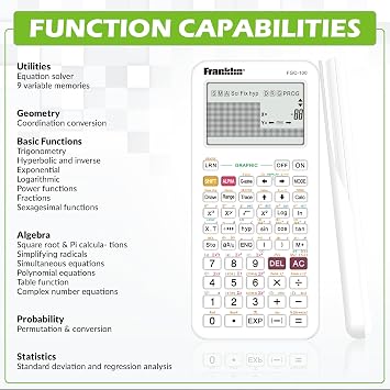 Franklin Scientific Graphing Calculator with 3 Operating Modes - Scientific Calculator Includes 20 Built-in graphs - Ideal for Beginner and Advanced Courses with Protective Cover - White