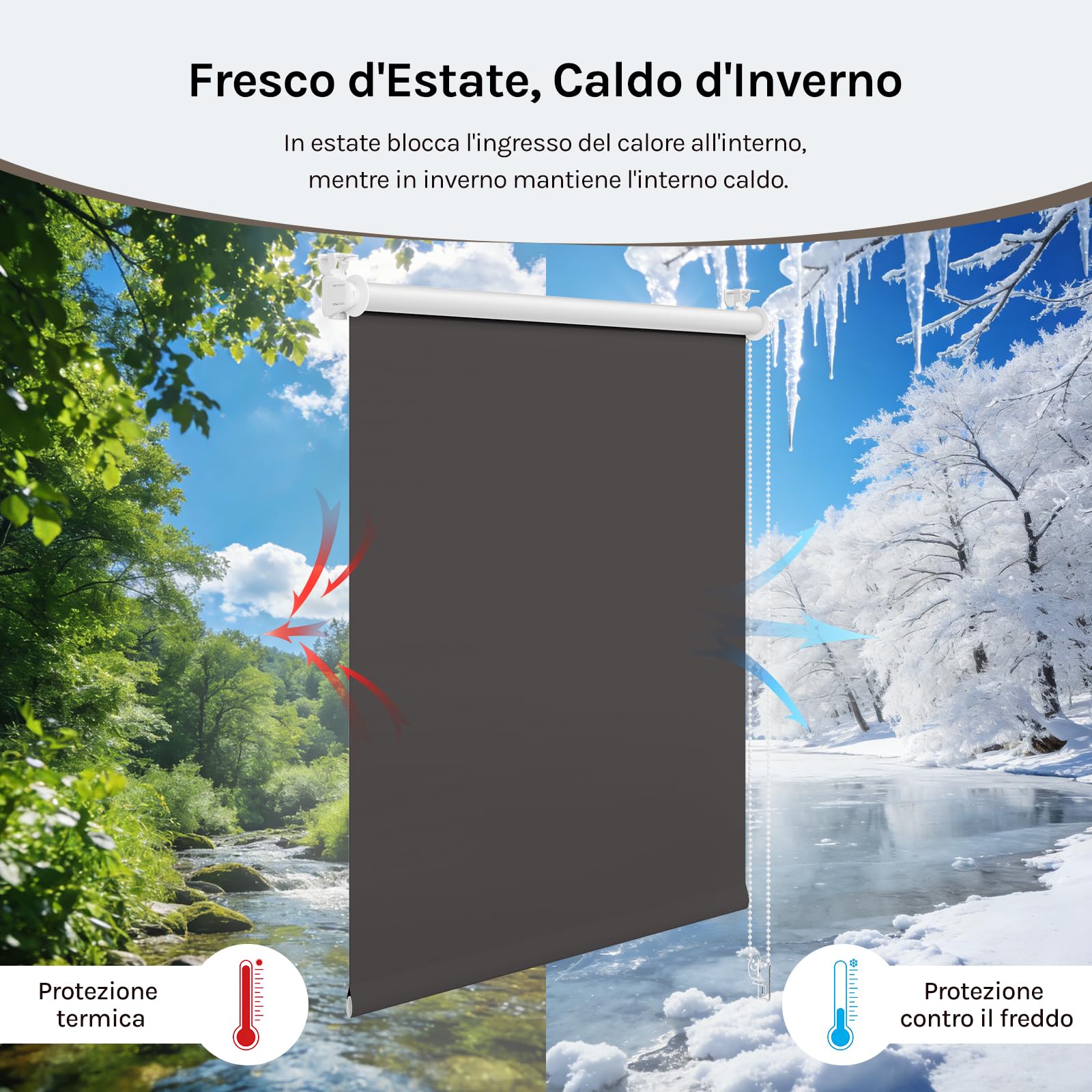 WOLTU Tenda a Rullo Interni Oscurante Klemmfix senza Fori, 40x160 cm, Carbone Nero