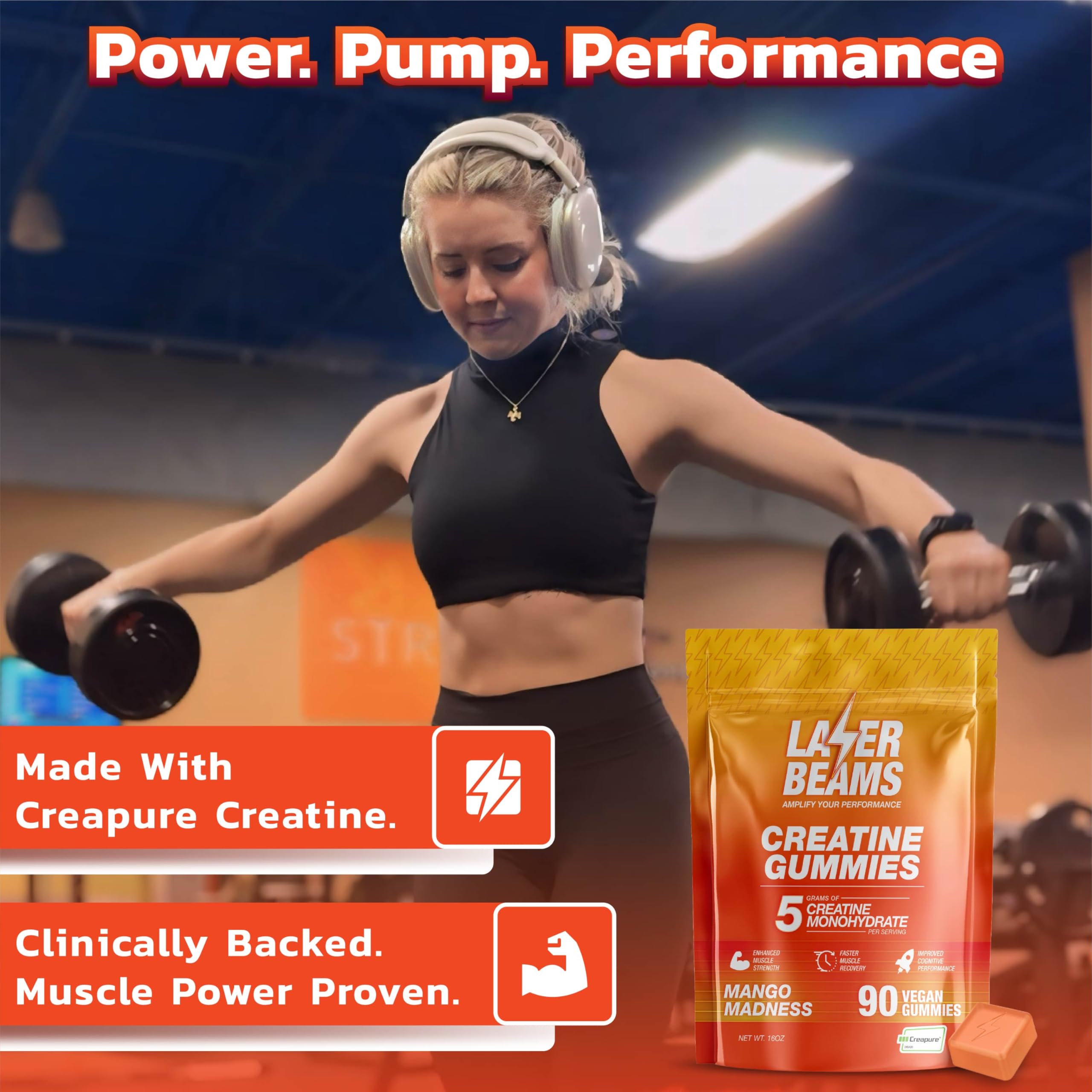 Creatine Monohydrate Gummies 5000mg, Mango Flavor, 90 Count — Amazon image 2