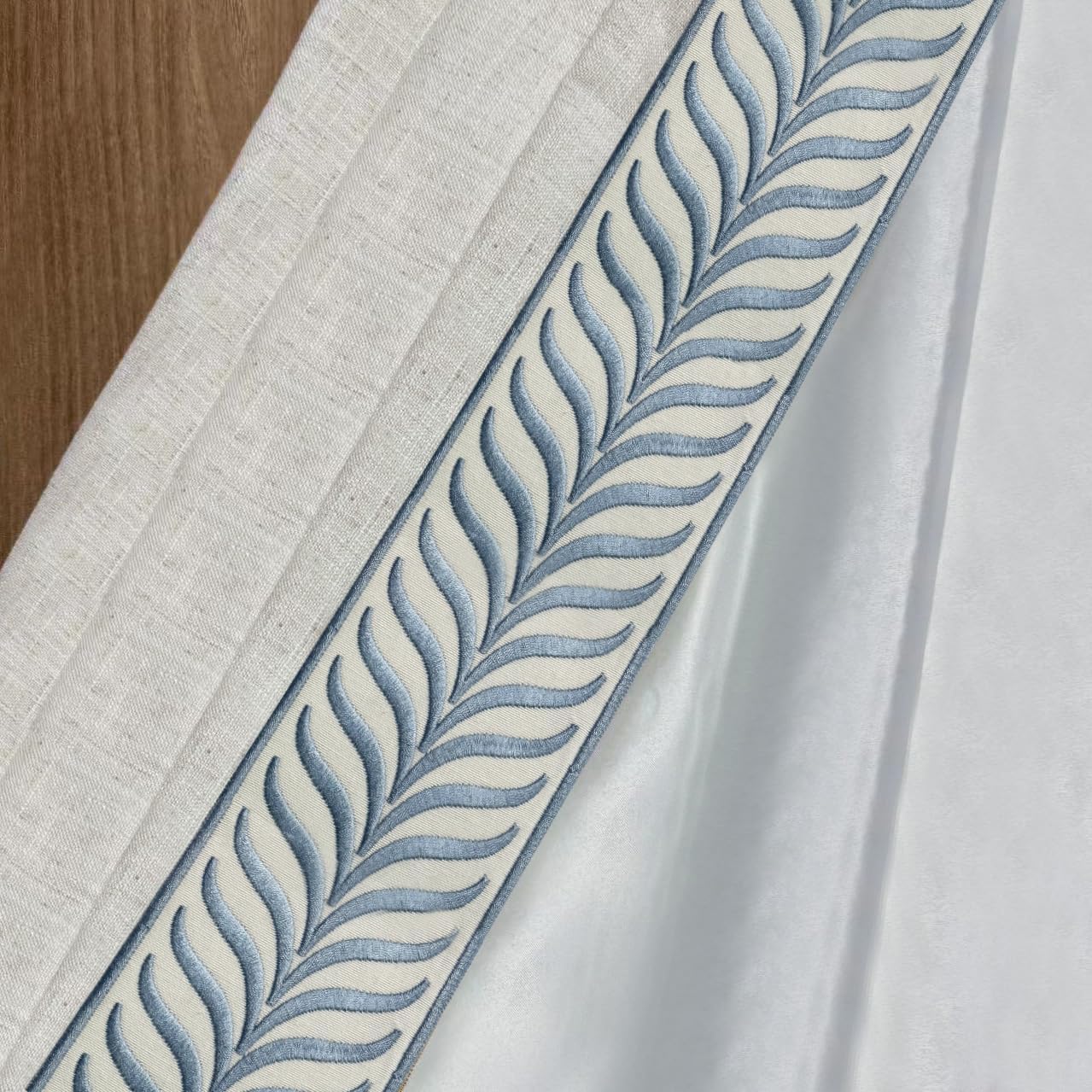 Natural Linen Embroidered Border Curtains, Rod Pocket Back Tab Room Light Filtering Indoor Privacy Window Panel, Suitable for Bedrooms and Living Rooms (2 Panels,Beige White V1,84Wx102L)