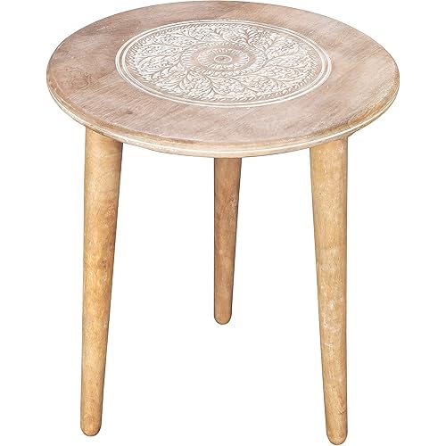Wooden Round Coffee Table with 3 Legs Pillar, Modern Round Side Entryway Living Room Tables for Small Spaces, Magazines, Books and Plants - 18x22 Inch White