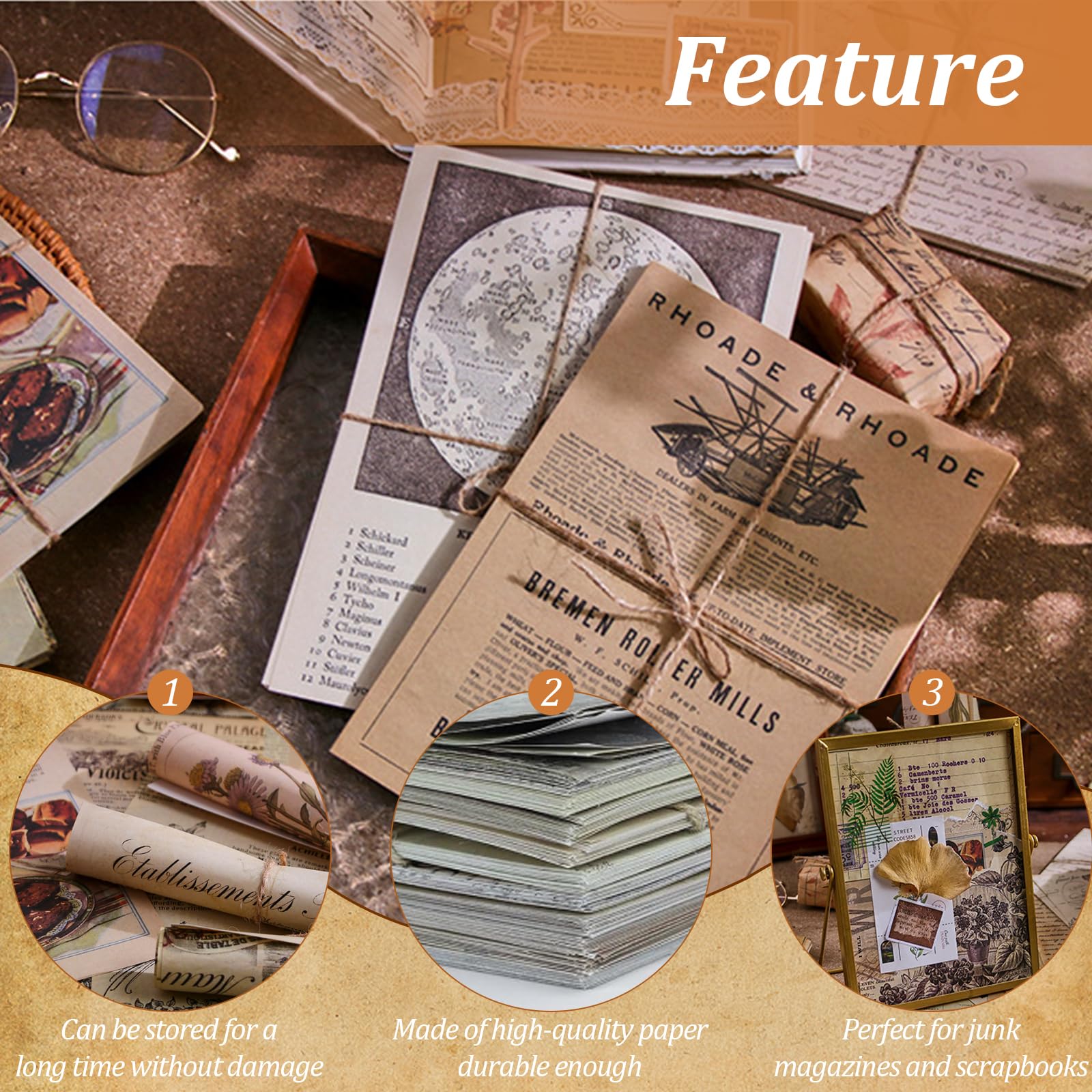 Papier Scrapbooking Vintage - 120 Feuilles 20x14 Cm - 4 Thèmes - Pour Journal, Collage, Décoration - 2