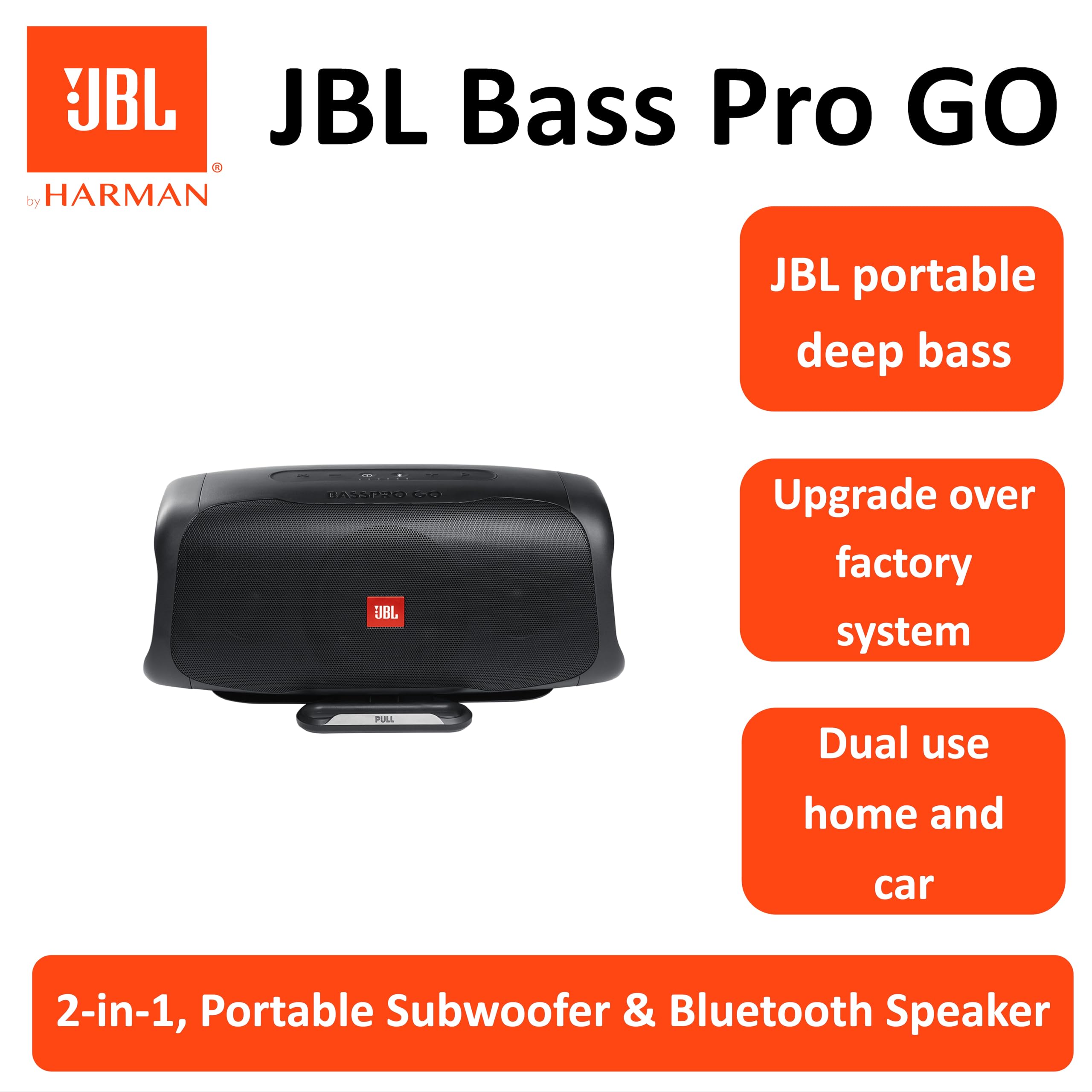 JBL BASSPRO Go - 2 in 1: Aktiv Subwoofer Auto und 200 Watt Bluetooth Party Lautsprecher in einem - Einsetzbar im Auto & daneben, Black