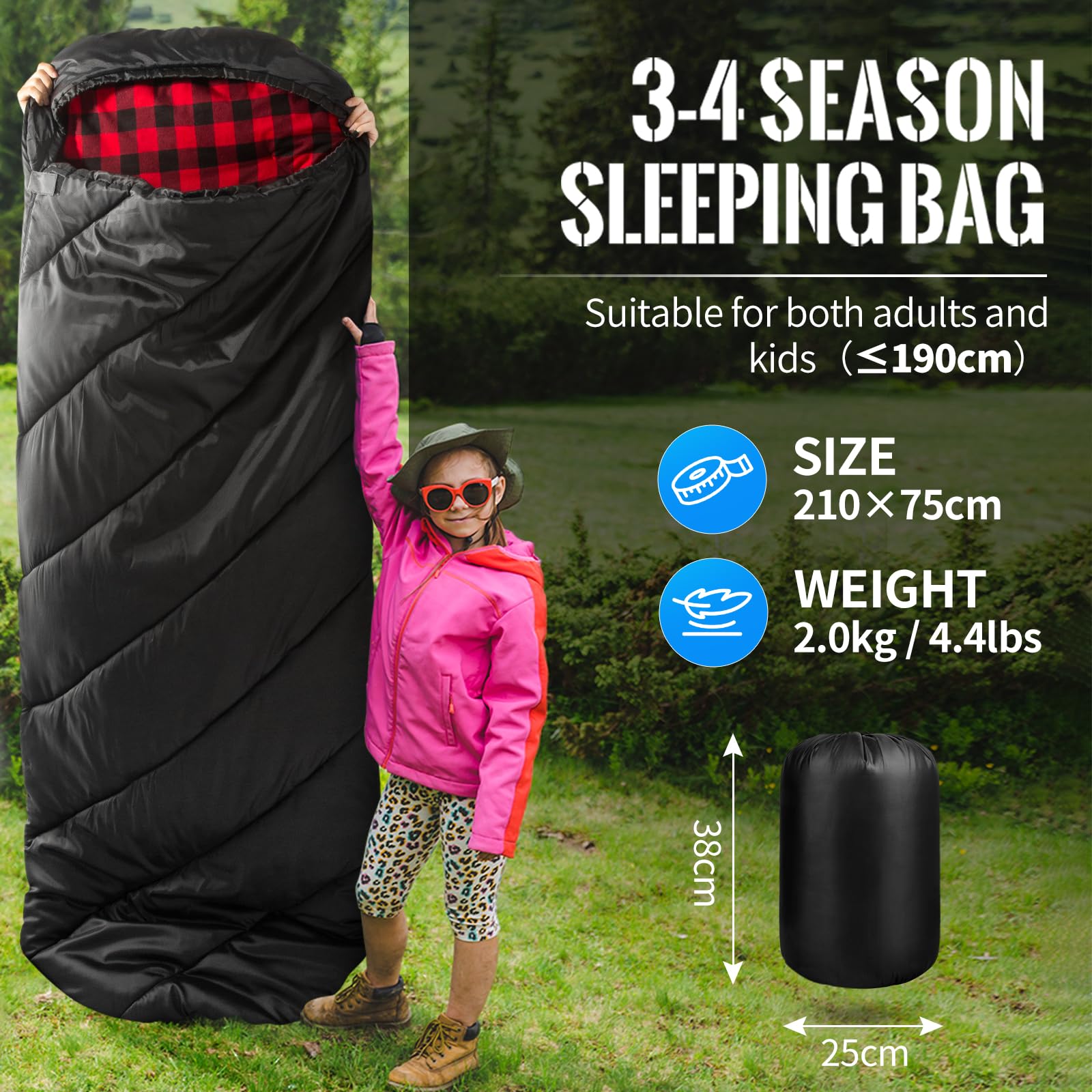 Bessport Saco de dormir de 3 a 4 estaciones – Saco de dormir de franela para invierno, cálido, para exteriores, tamaño pequeño, ultraligero, impermeable, para camping, viajes, senderismo, para adultos